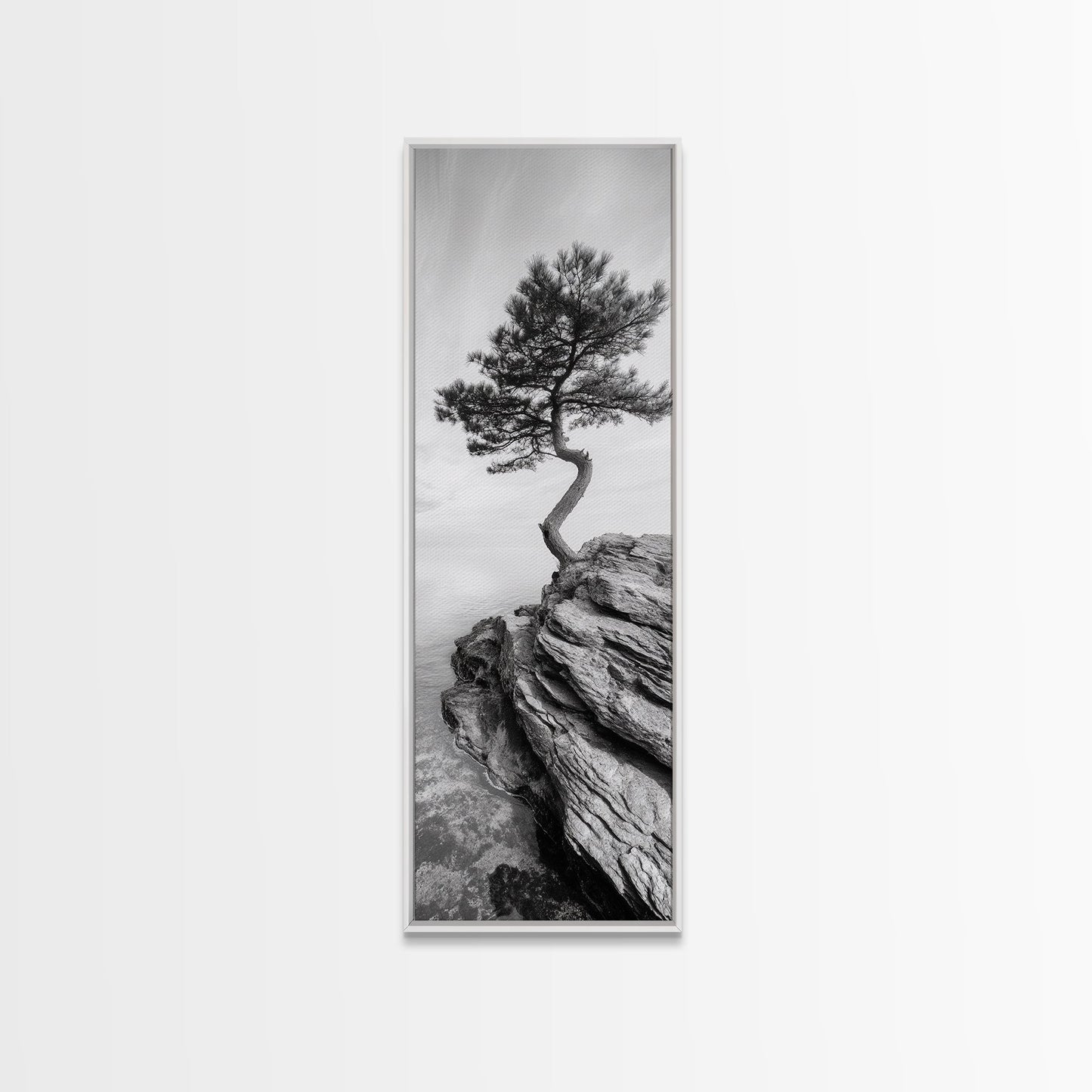 Cliffside Solitude – Black & White Woodland Tree Wall Art