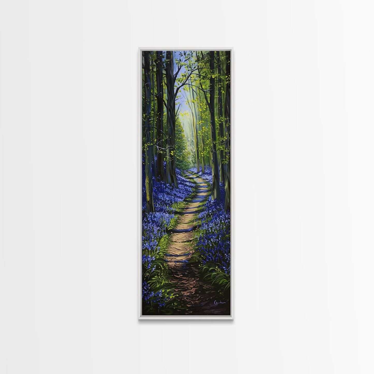 Bluebell Forest Path – Tall Skinny Framed Canvas Wall Art