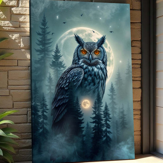 Moonlit Forest Sentinel – Owl Double Exposure Wall Art II