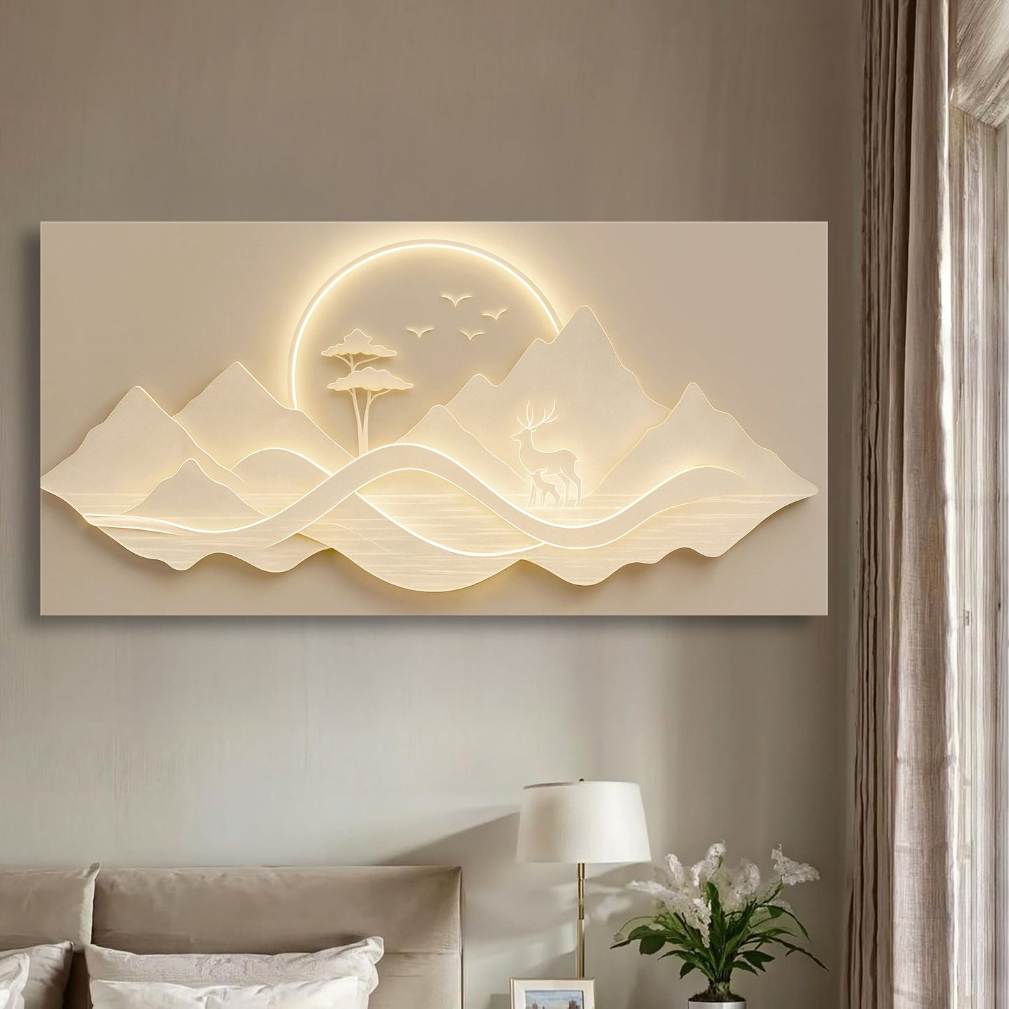 Golden Ridge Serenity – Modern Mountain Landscape Canvas Wall Art