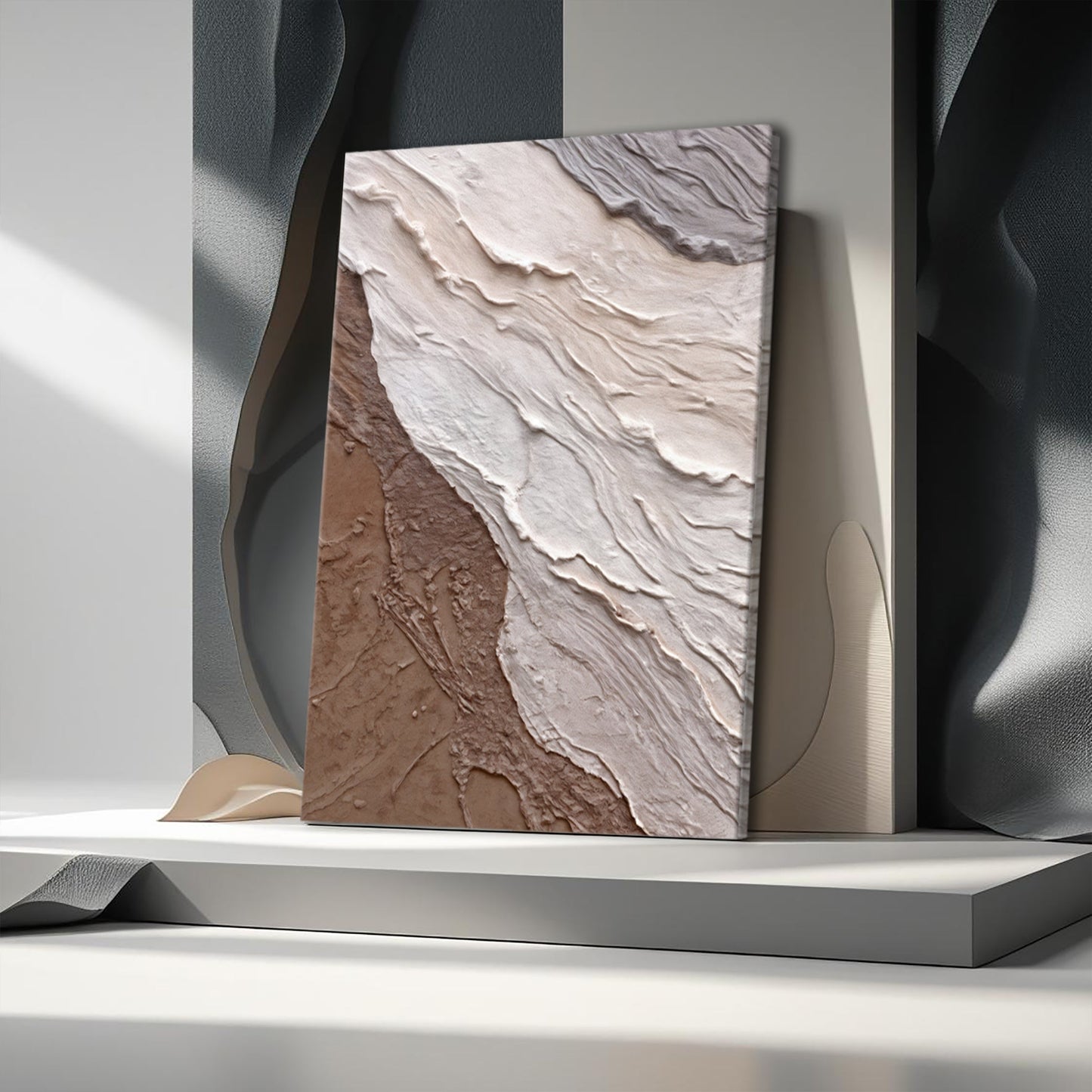 Earthen Drift – Abstract Neutral Waves Canvas Art