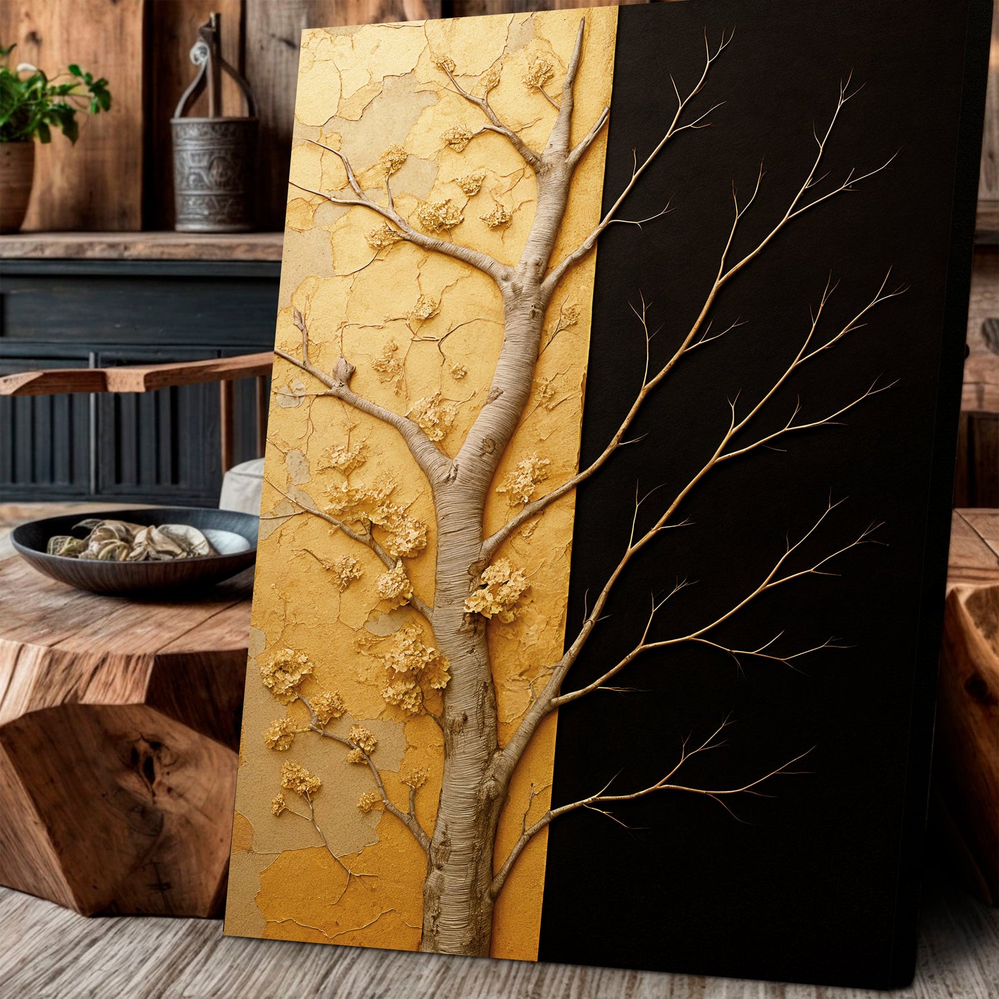 Golden Eclipse – Modern Dual‑Tone Tree Wall Art