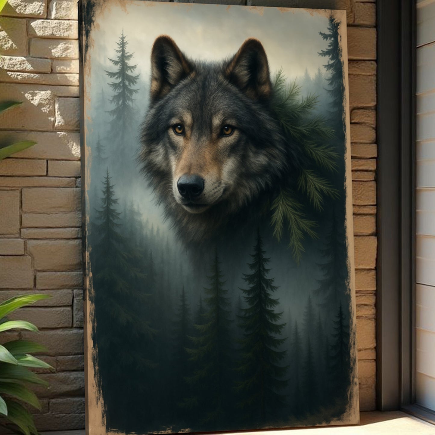 Guardian of the Mistbound Pines – Wolf Double Exposure Wall Art V