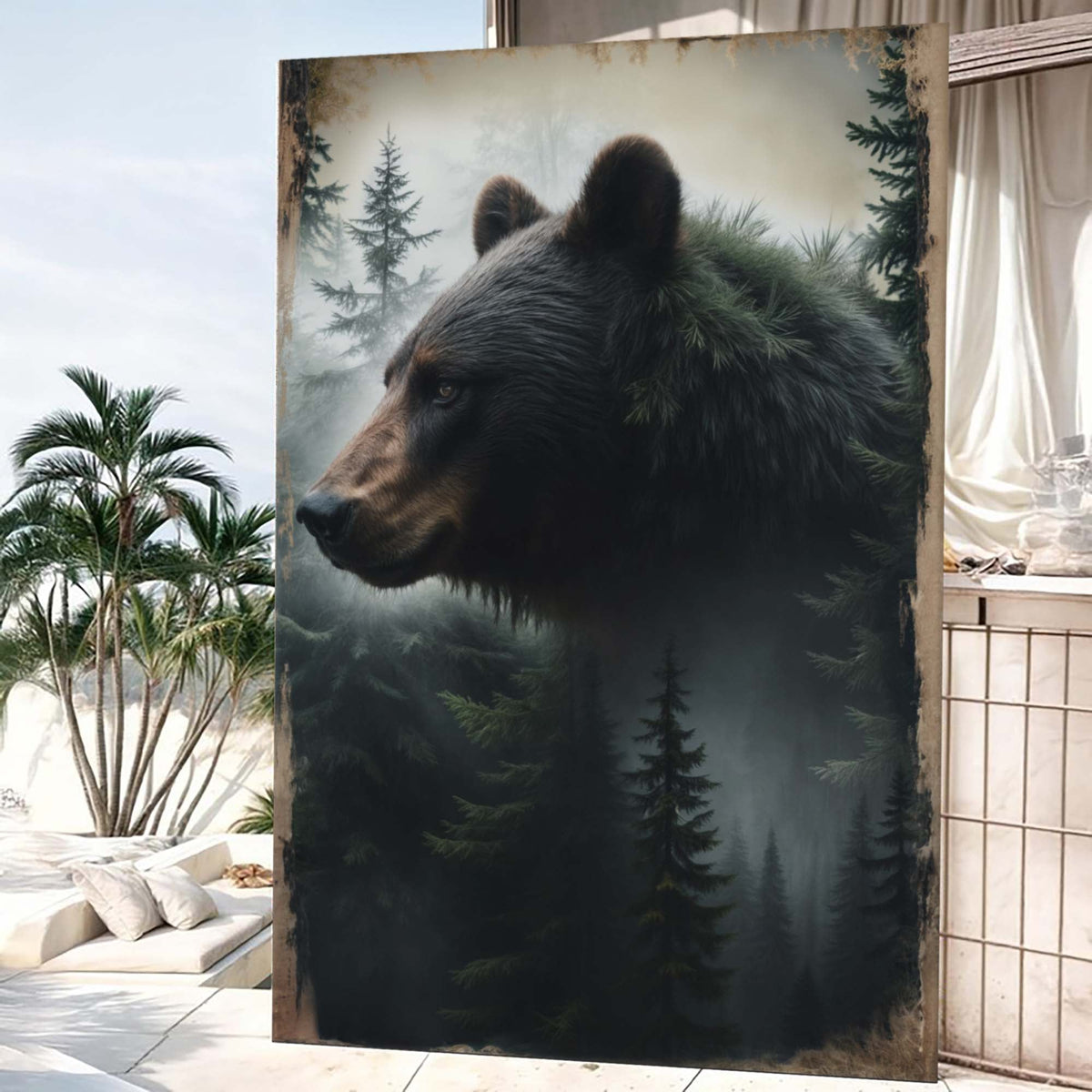 Guardian of the Pines, Bear Canvas Wall Art, Rustic Woodland Lodge Decor