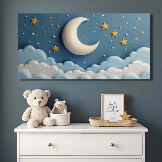 Celestial Serenade – Moon & Stars Canvas Wall Art