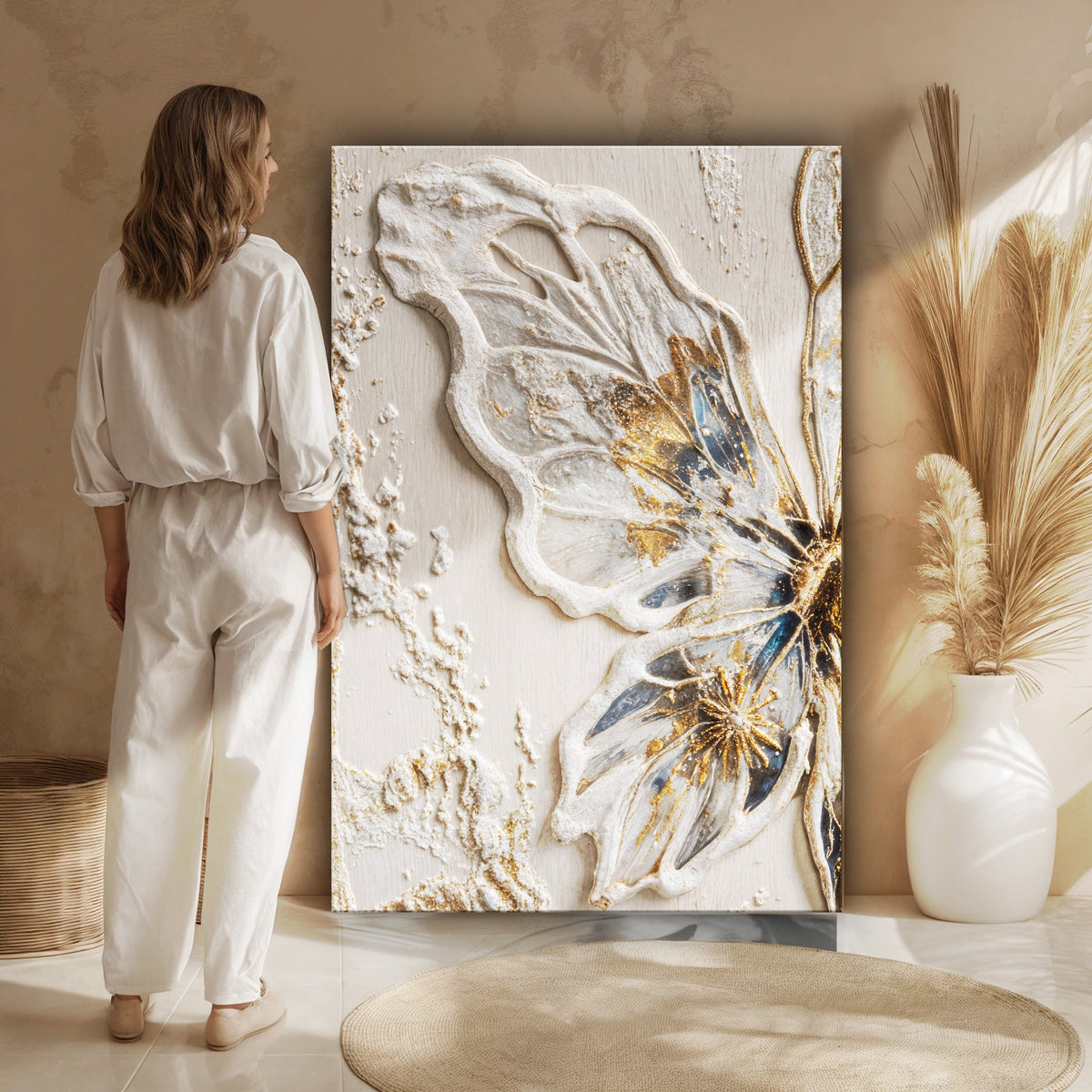 Golden Wings, Butterfly Canvas Wall Art, Elegant Neutral Home Decor
