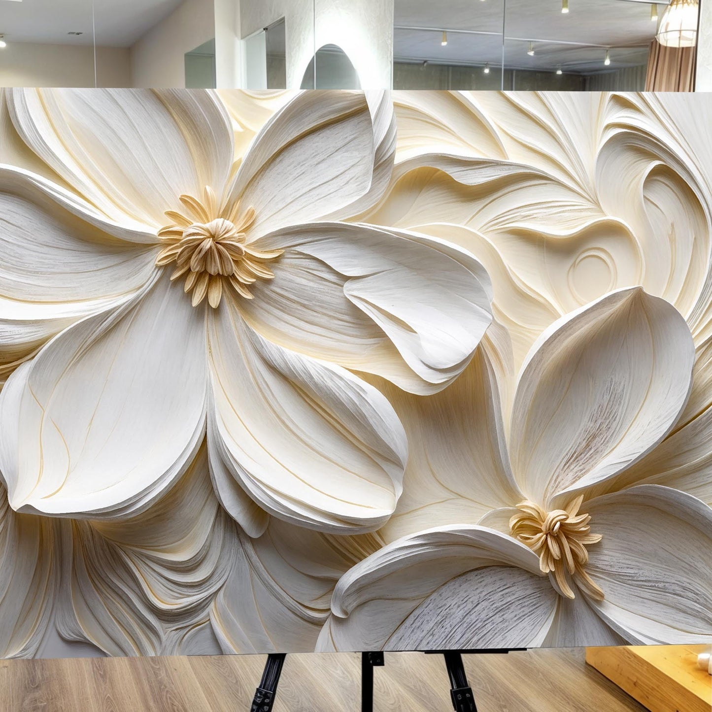 3D Minimalist Flower Wall Art II — Textured Neutral Botanical Canvas Wall Art