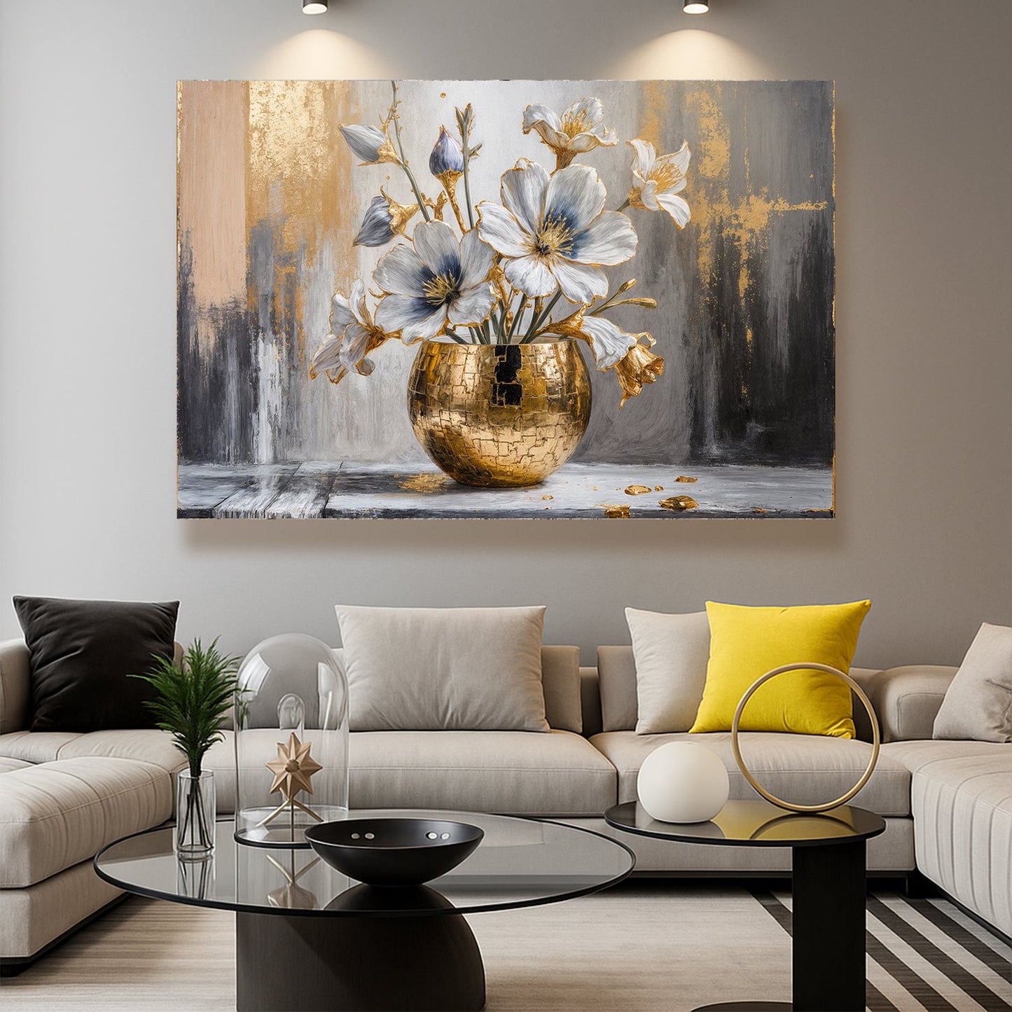 Magnolia Bloom in Gold — Neutral Modern Botanical Wall Art