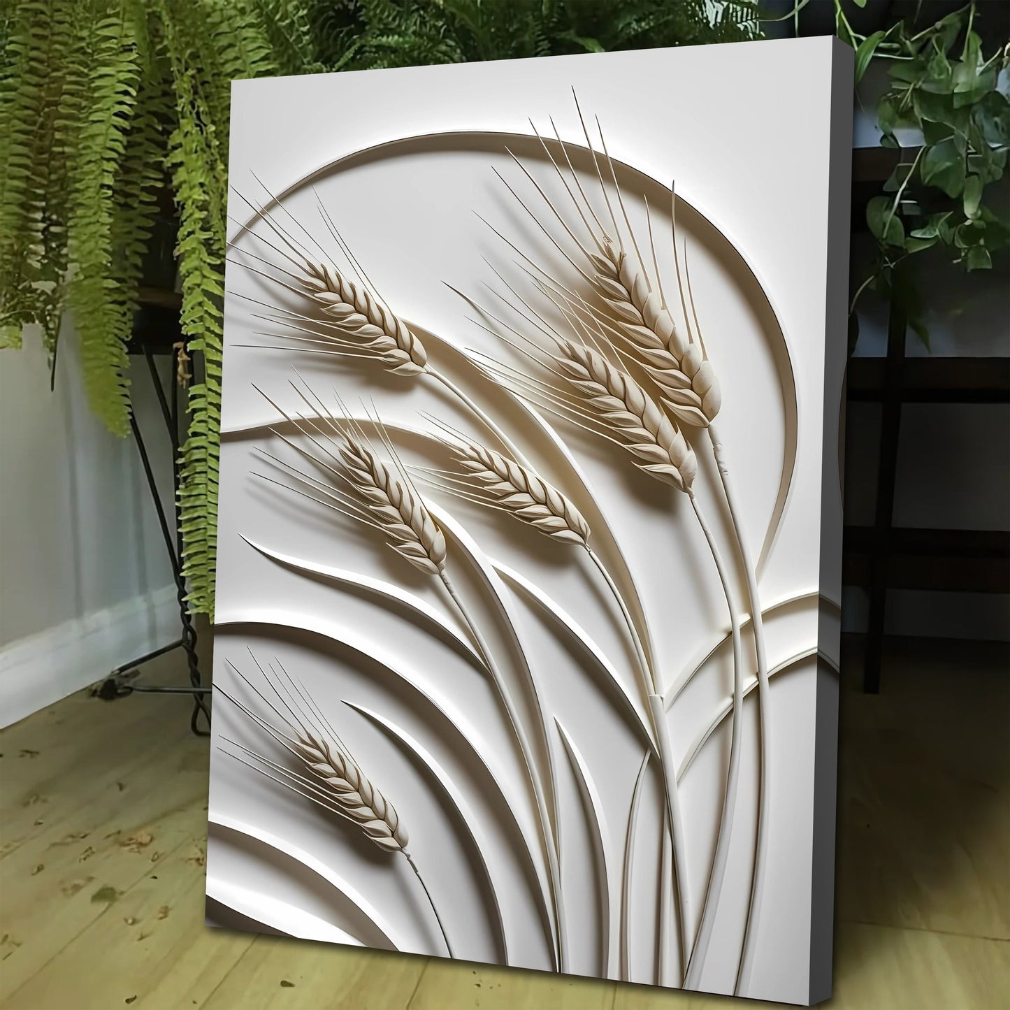 Golden Wheat Relief – 3D Minimalist Wall Art