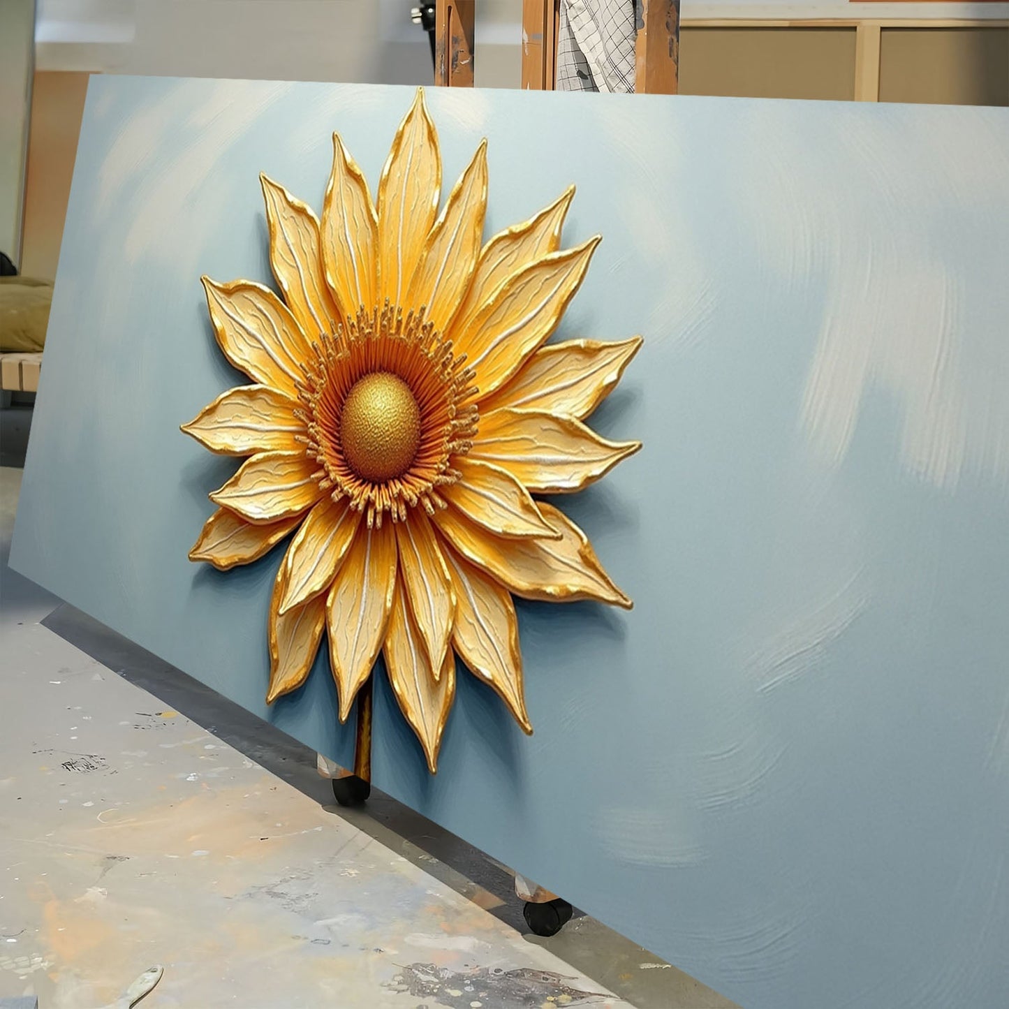 Golden Dandelion Bloom — Minimalist Botanical Canvas Wall Art