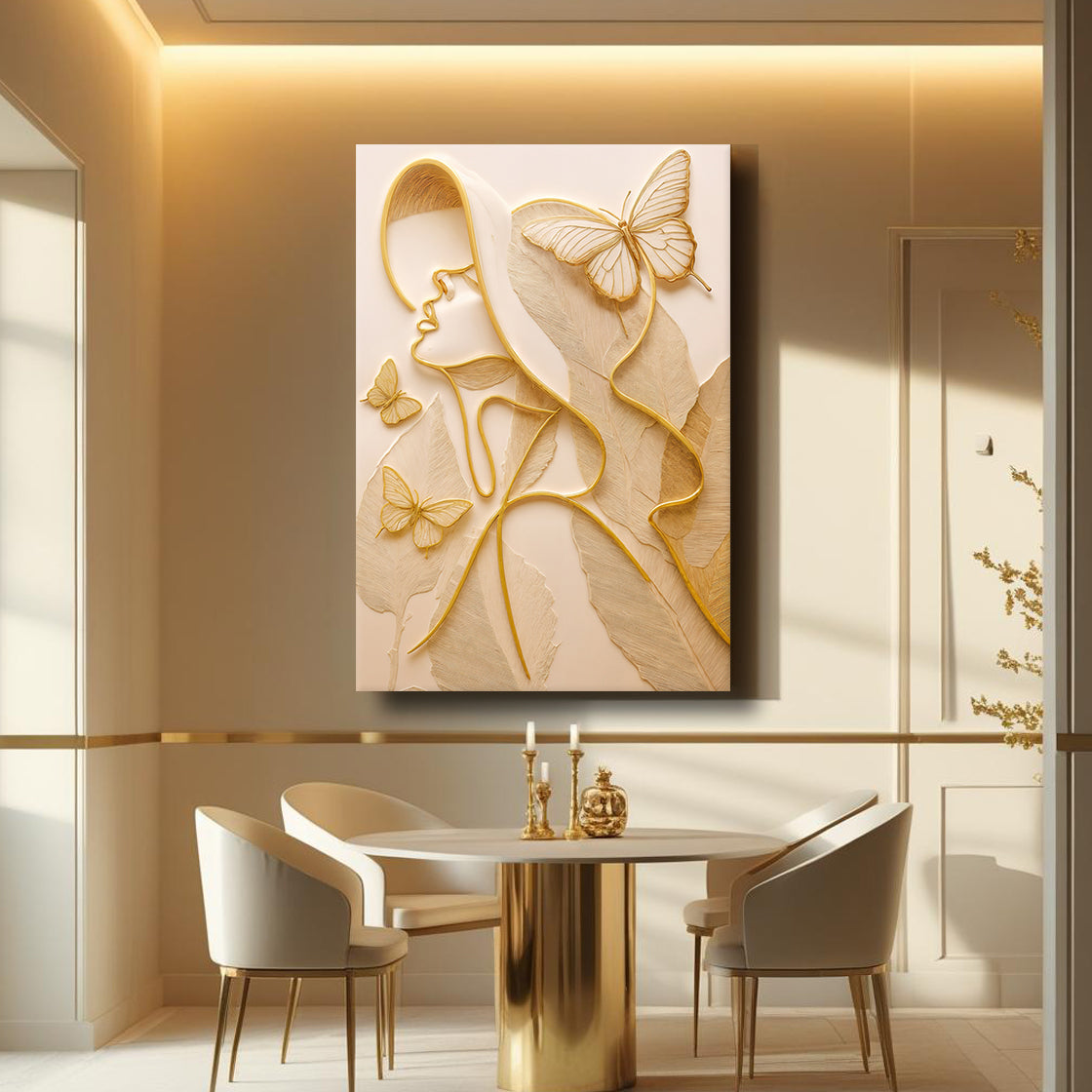 Golden Forest Muse – Japandi Sculptural Silhouette Wall Art