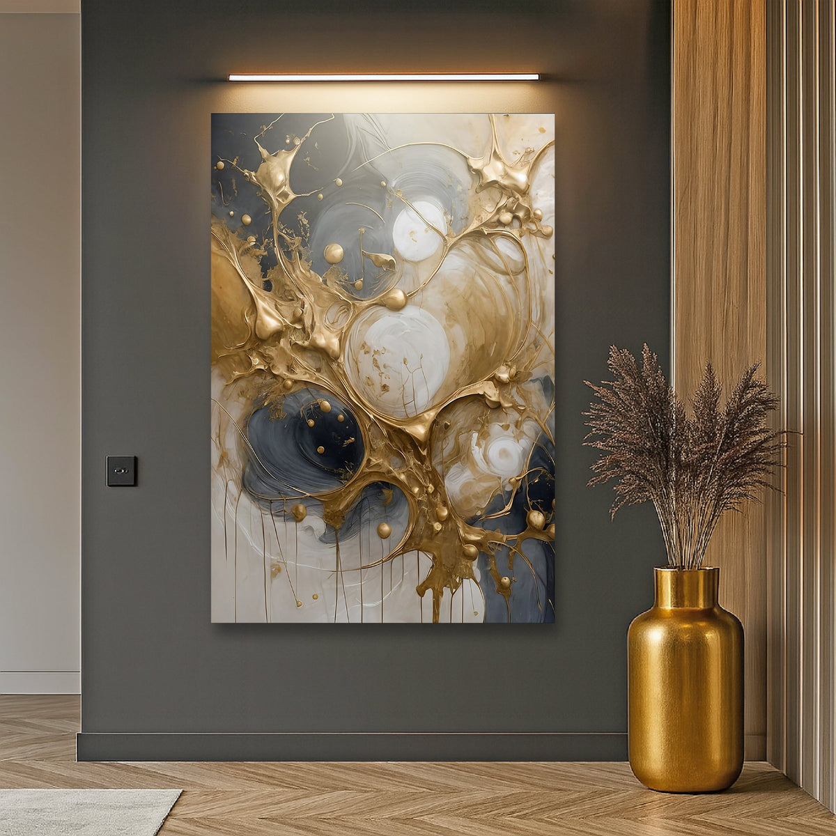 Gilded Currents, Abstract Canvas Wall Art, Modern Luxury Home Decor