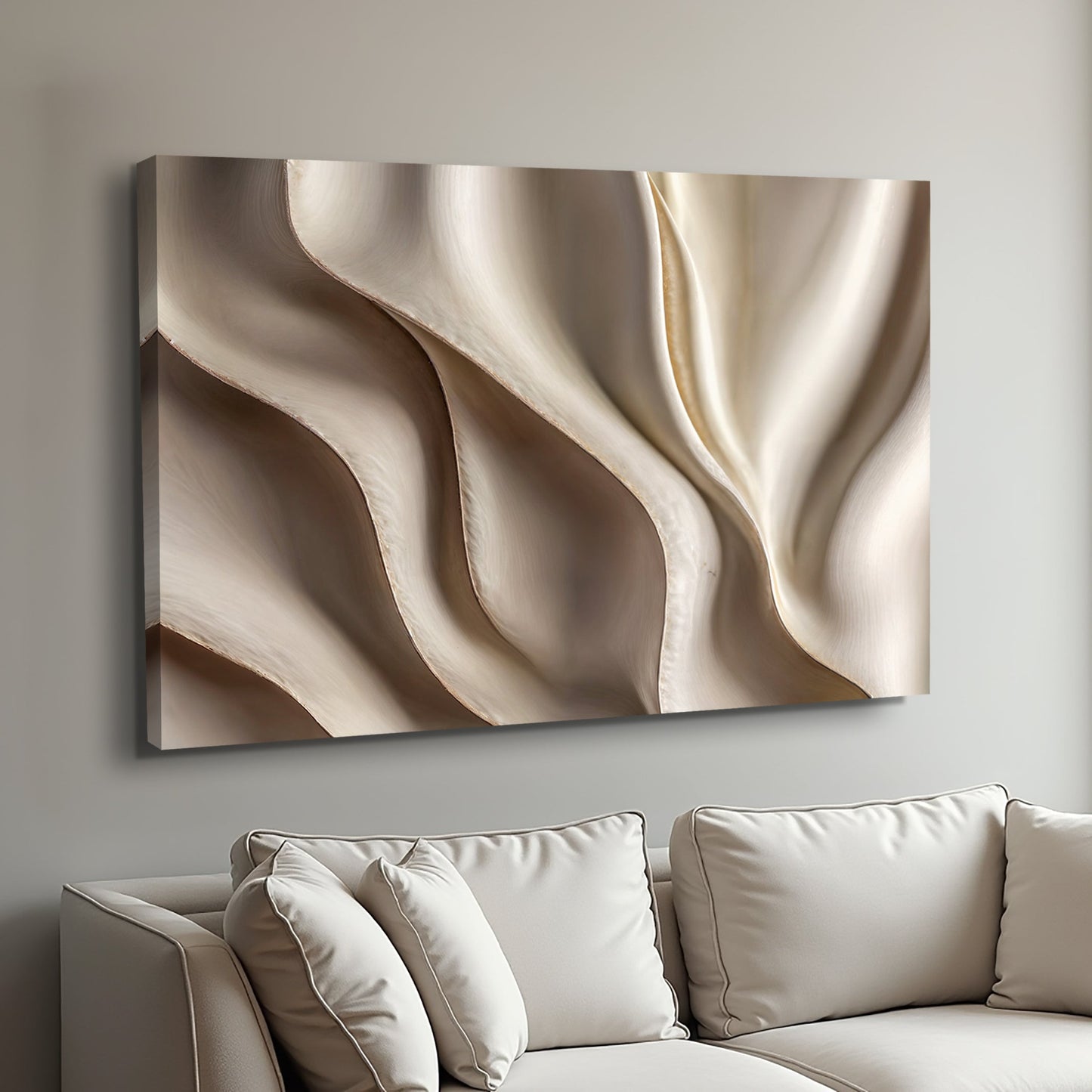 Beyond the Surface – Neutral 3D Abstract Waves Canvas Wall Art