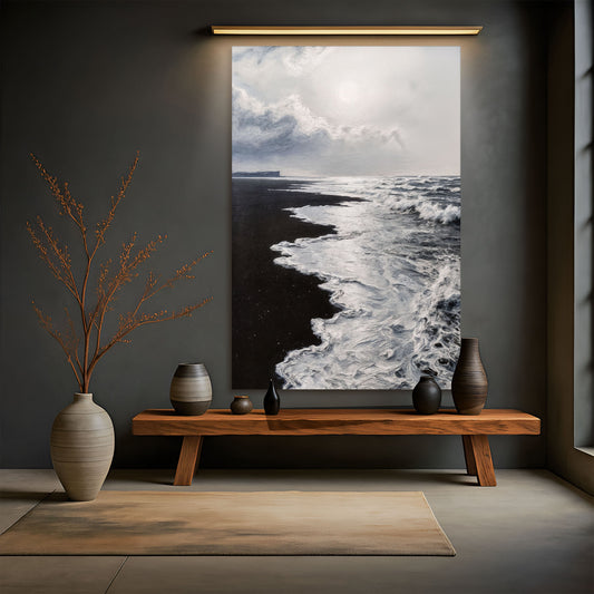 Black & White Waves, Coastal Canvas Wall Art, Modern Ocean Decor
