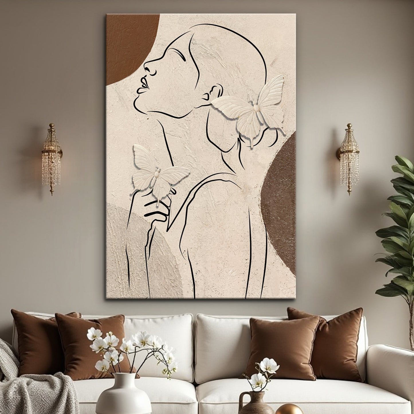 Butterfly Reverie – Textured Line Art Canvas