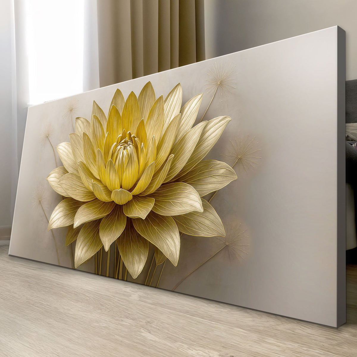 Golden Lotus Bloom, Lotus Canvas Wall Art, Elegant Modern Botanical Decor