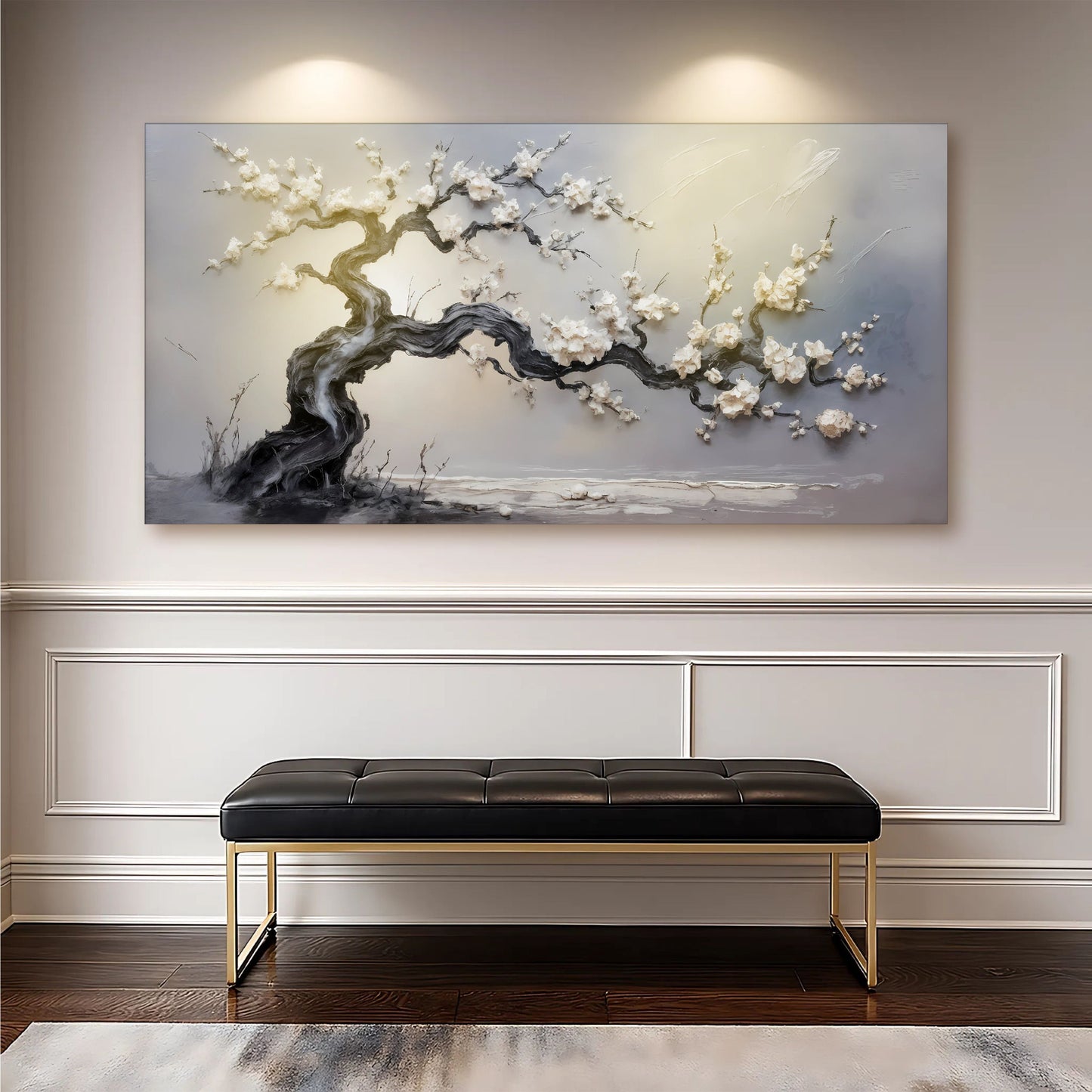 White Blossom Serenity – Textured Modern Tree Wall Art