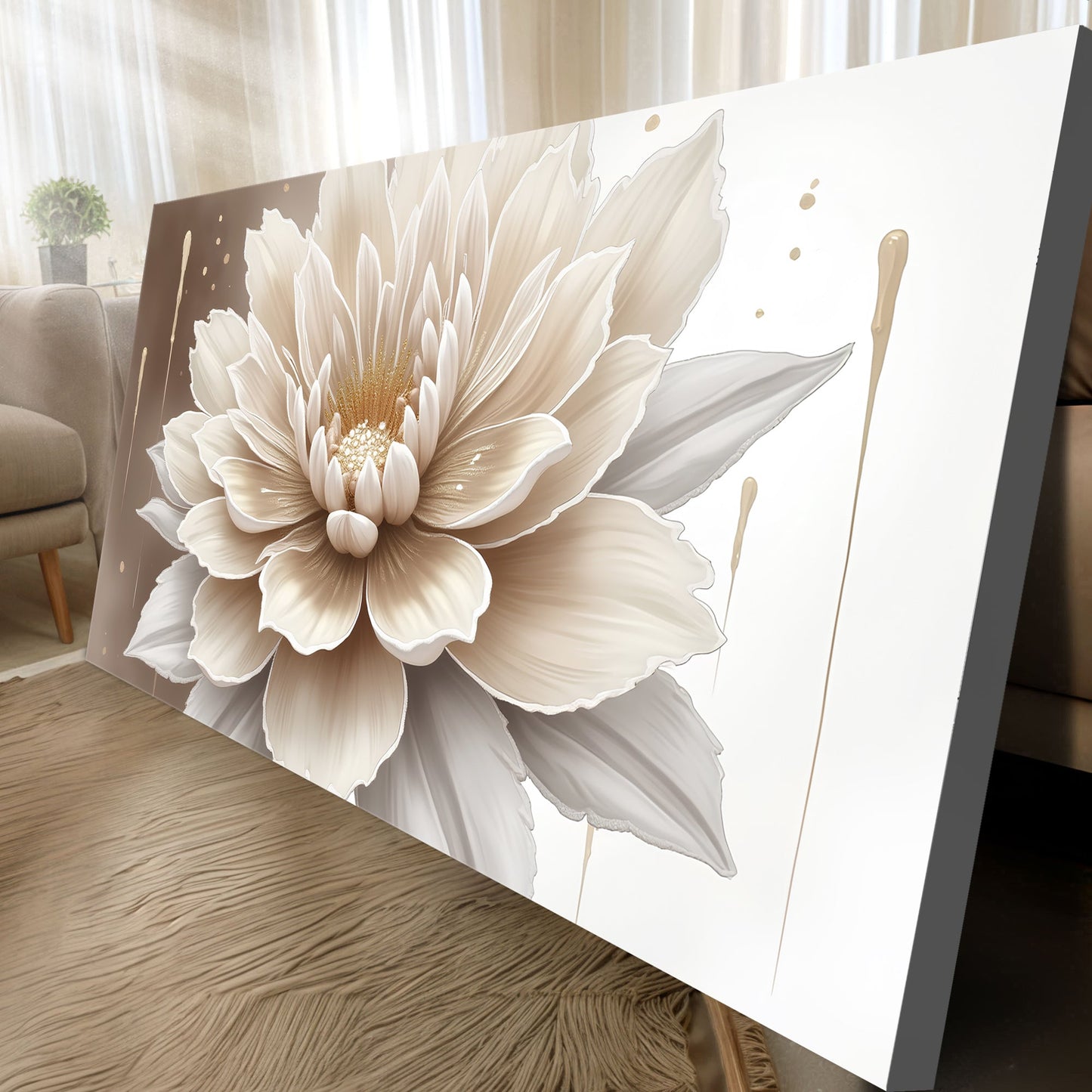 Beige Bloom Elegance – Abstract Floral Canvas Wall Art