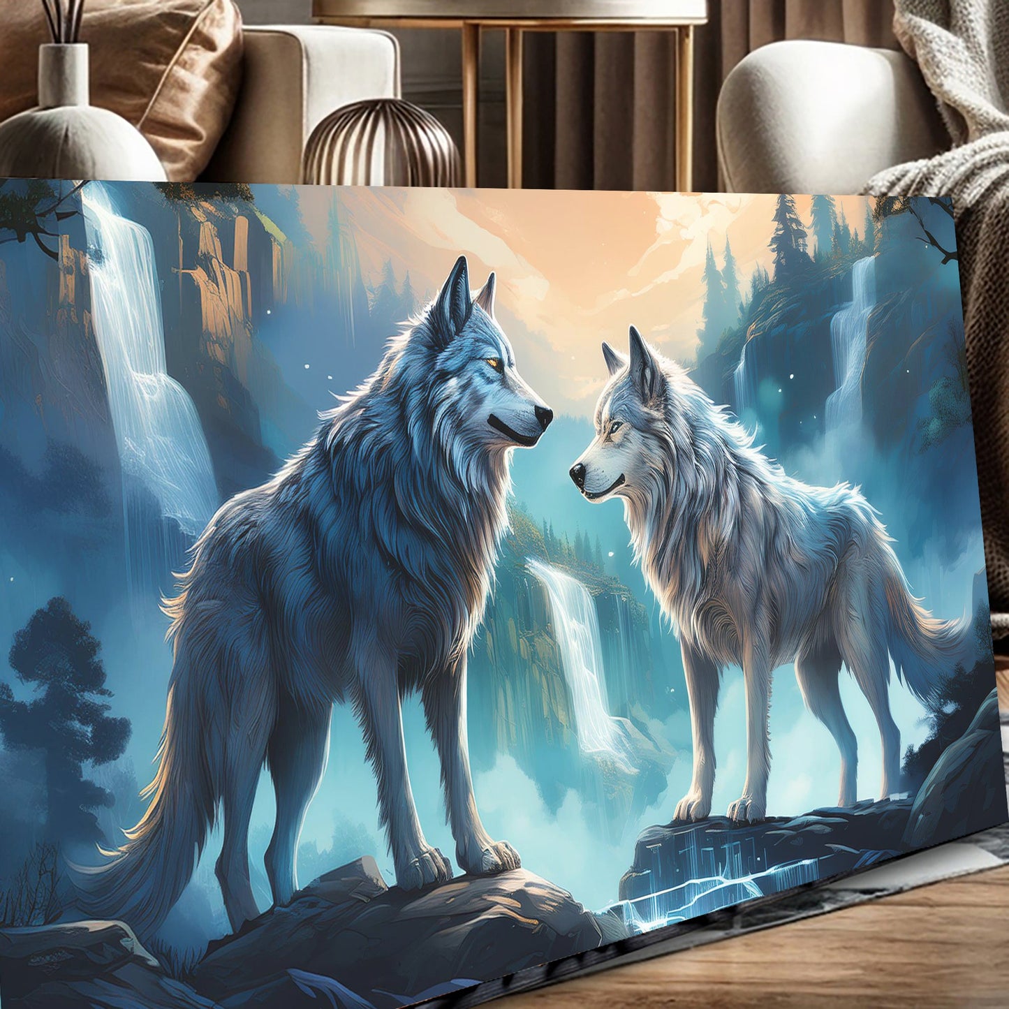 Echoes of the Wild Falls – 3D Wolves Wall Art IV
