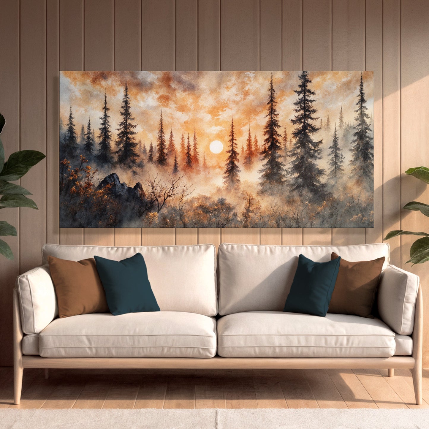 Rustic Forest Sunset – Atmospheric Landscape Canvas Wall Art