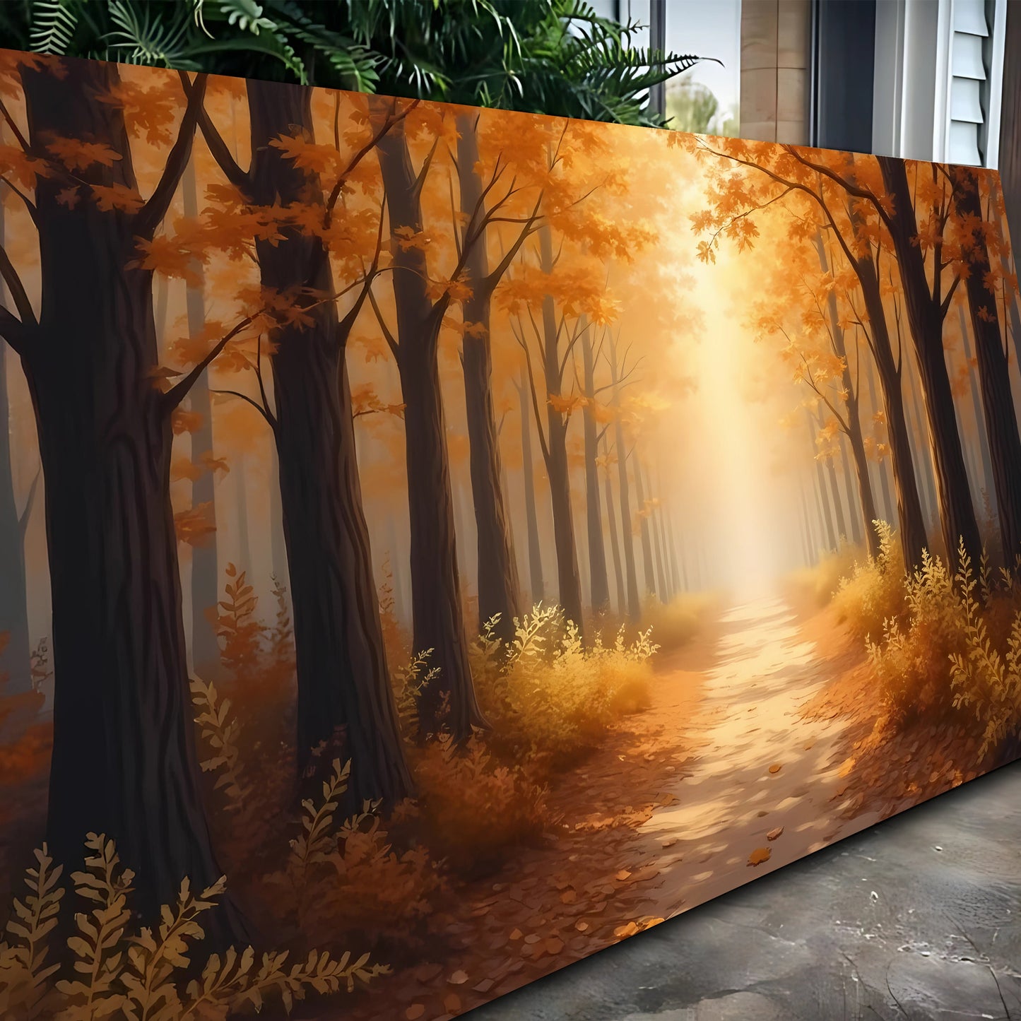 Golden Pathway Calm – Abstract Forest Landscape Wall Art