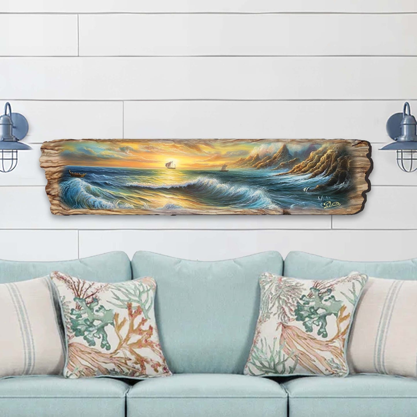 Wave Symphony Seascape – Handcrafted Wooden Coastal Wall Art