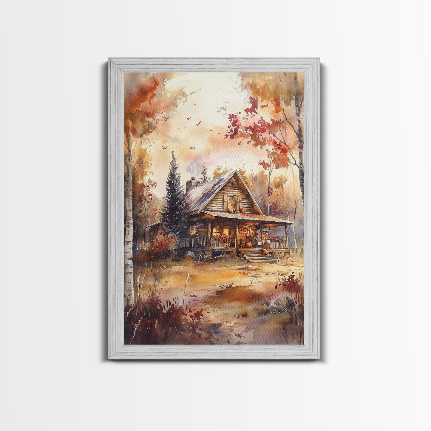 Autumn Cabin Glow – Rustic Woodland Wall Art