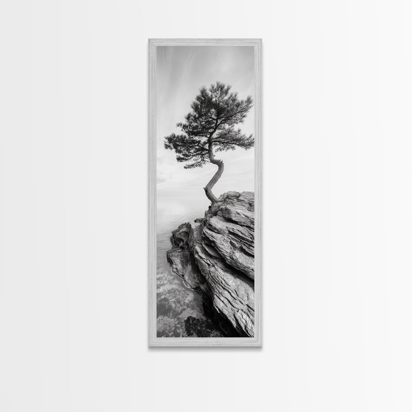 Cliffside Solitude – Black & White Woodland Tree Wall Art