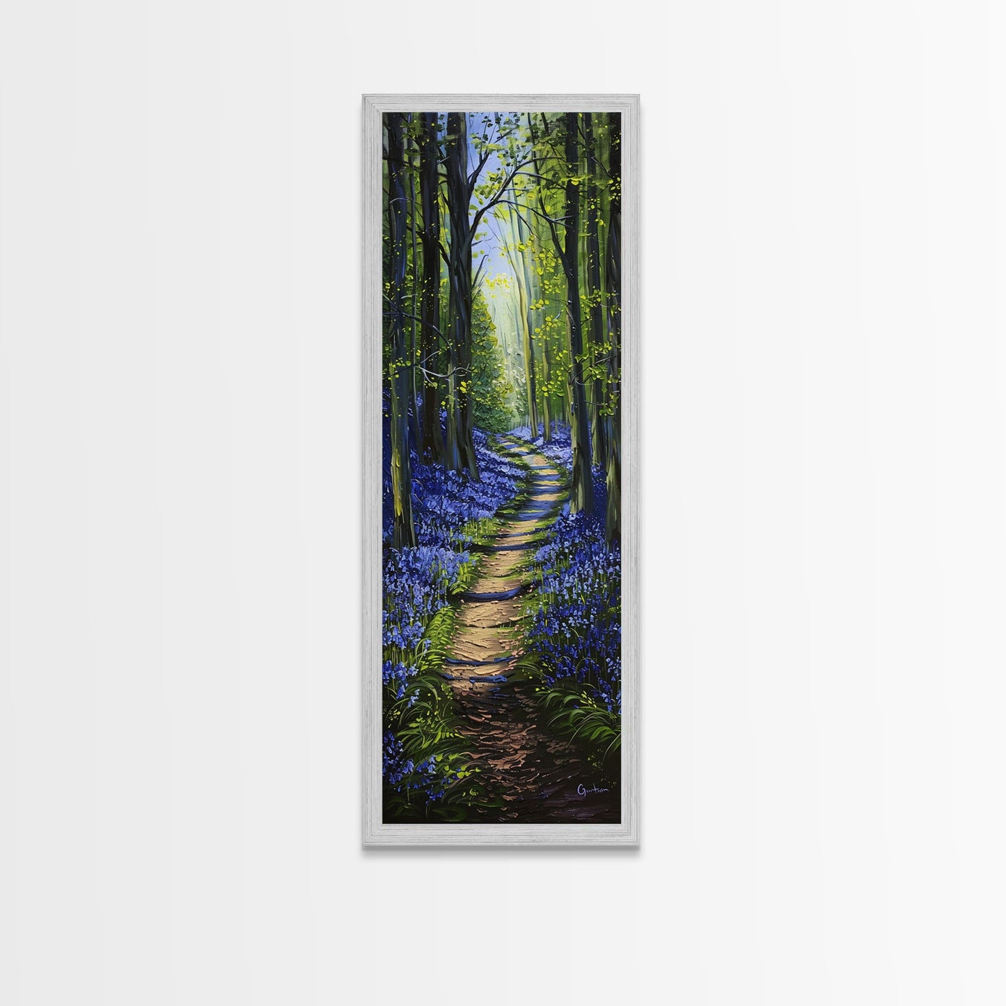 Bluebell Forest Path – Tall Skinny Framed Canvas Wall Art