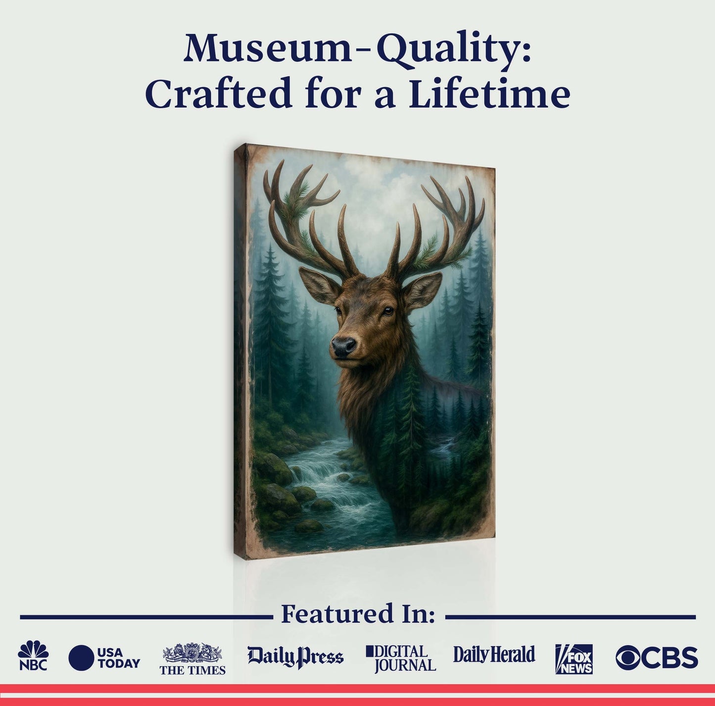 Misty Stag Reverie – Double Exposure Forest Wall Art