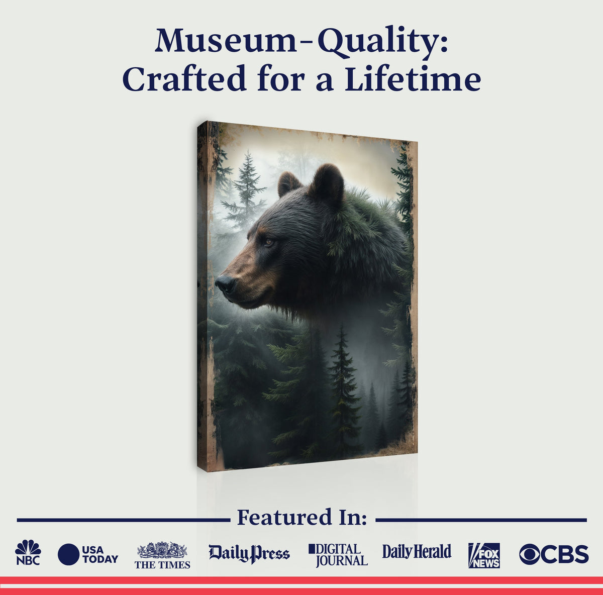 Guardian of the Pines, Bear Canvas Wall Art, Rustic Woodland Lodge Decor