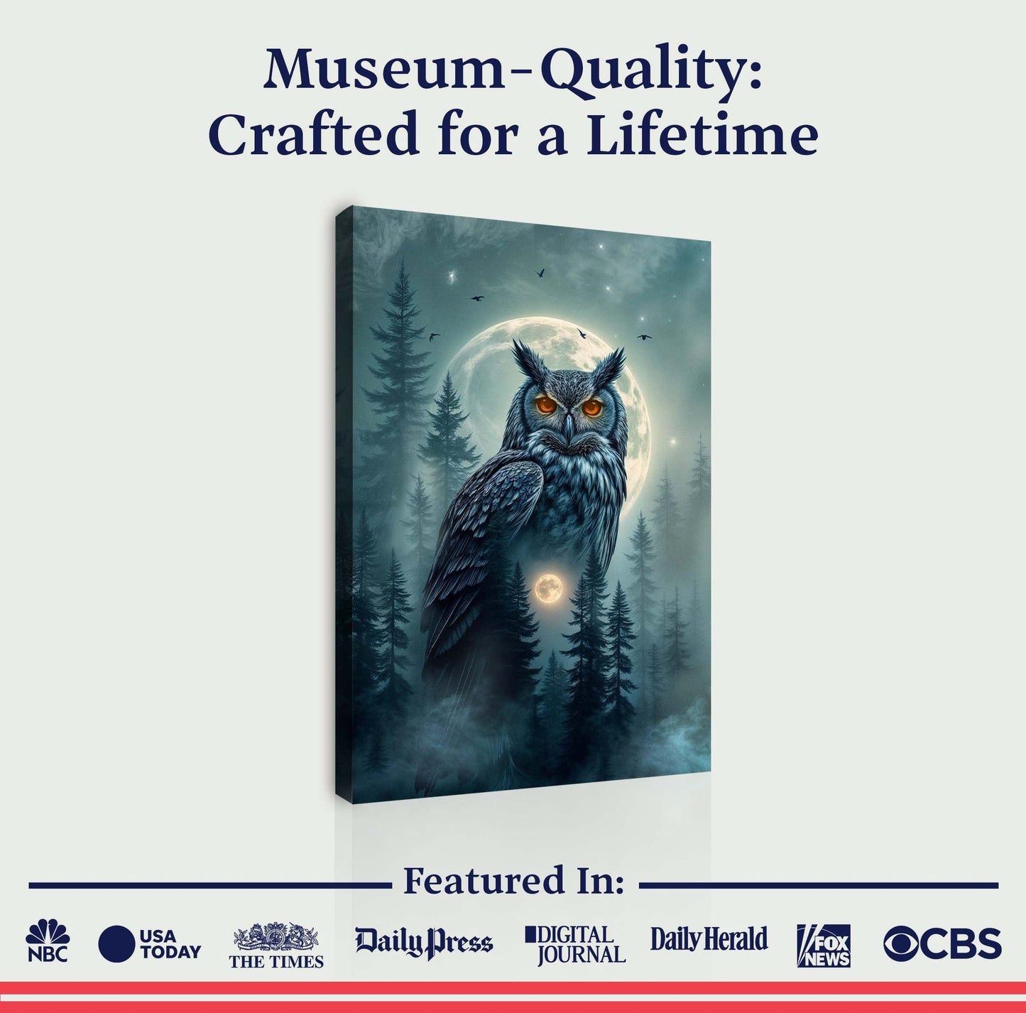 Moonlit Forest Sentinel – Owl Double Exposure Wall Art II