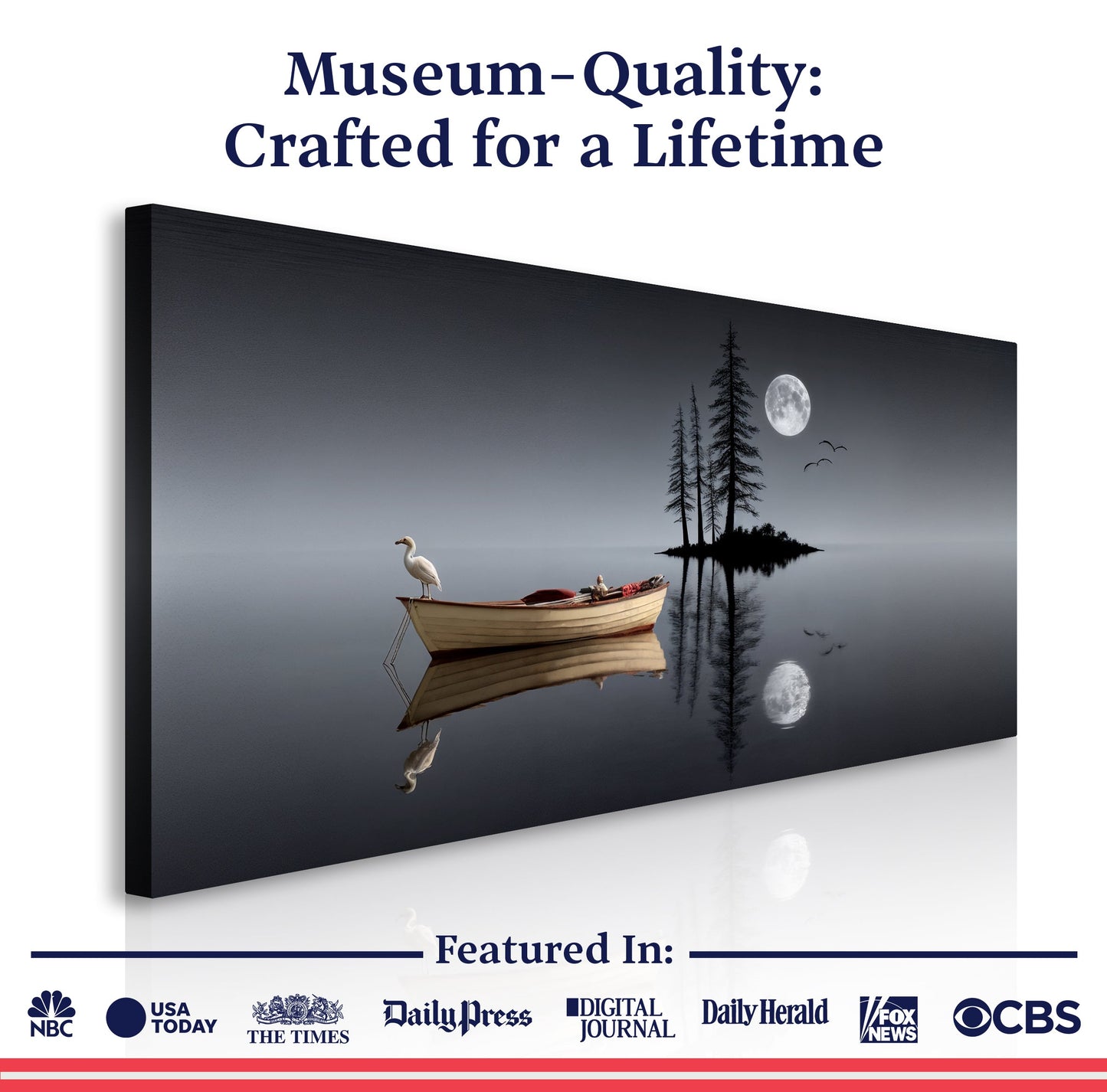 Moonlit Stillwater – Modern Minimalist Night Lake Wall Art