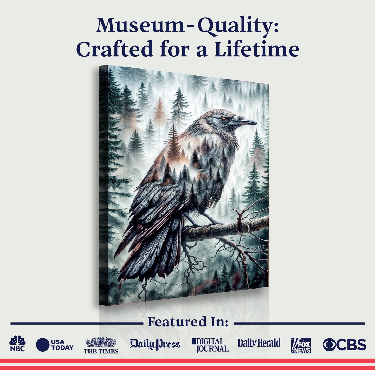 Whispers of the Midnight Pines – Crow Double Exposure Wall Art