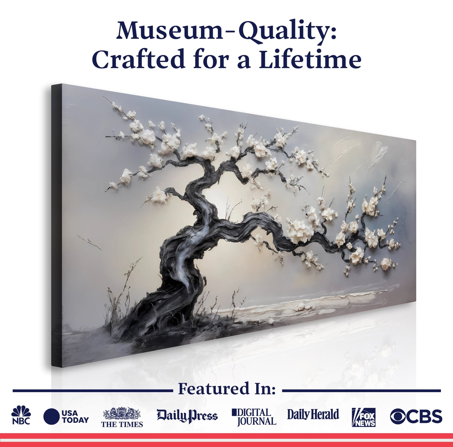 White Blossom Serenity – Textured Modern Tree Wall Art
