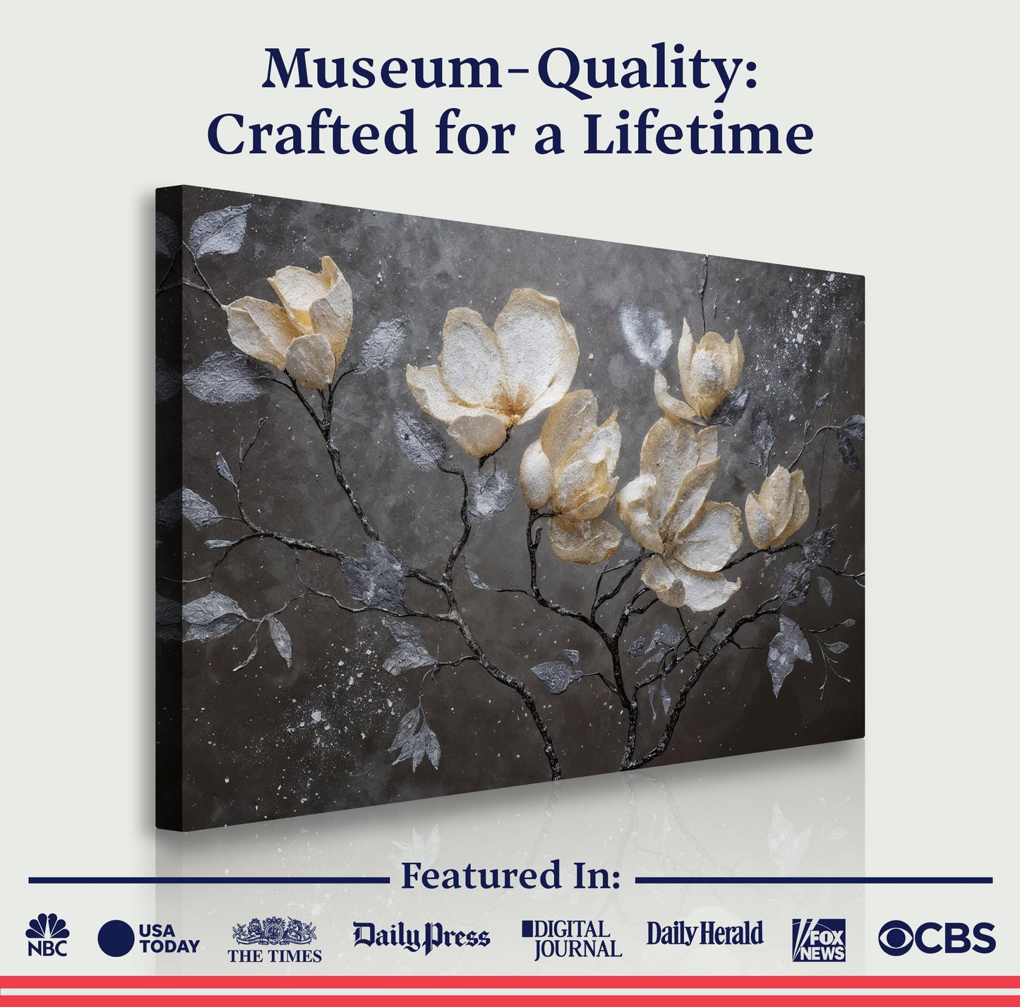 Midnight Magnolias – Textured Metallic Floral Wall Art