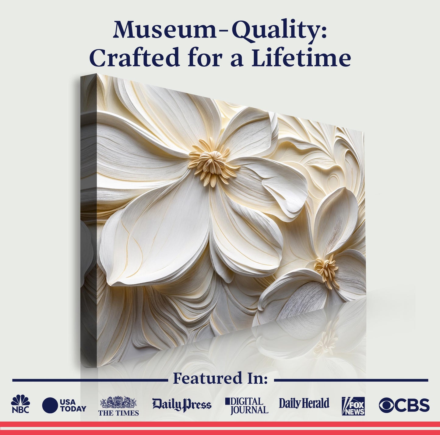 3D Minimalist Flower Wall Art II — Textured Neutral Botanical Canvas Wall Art