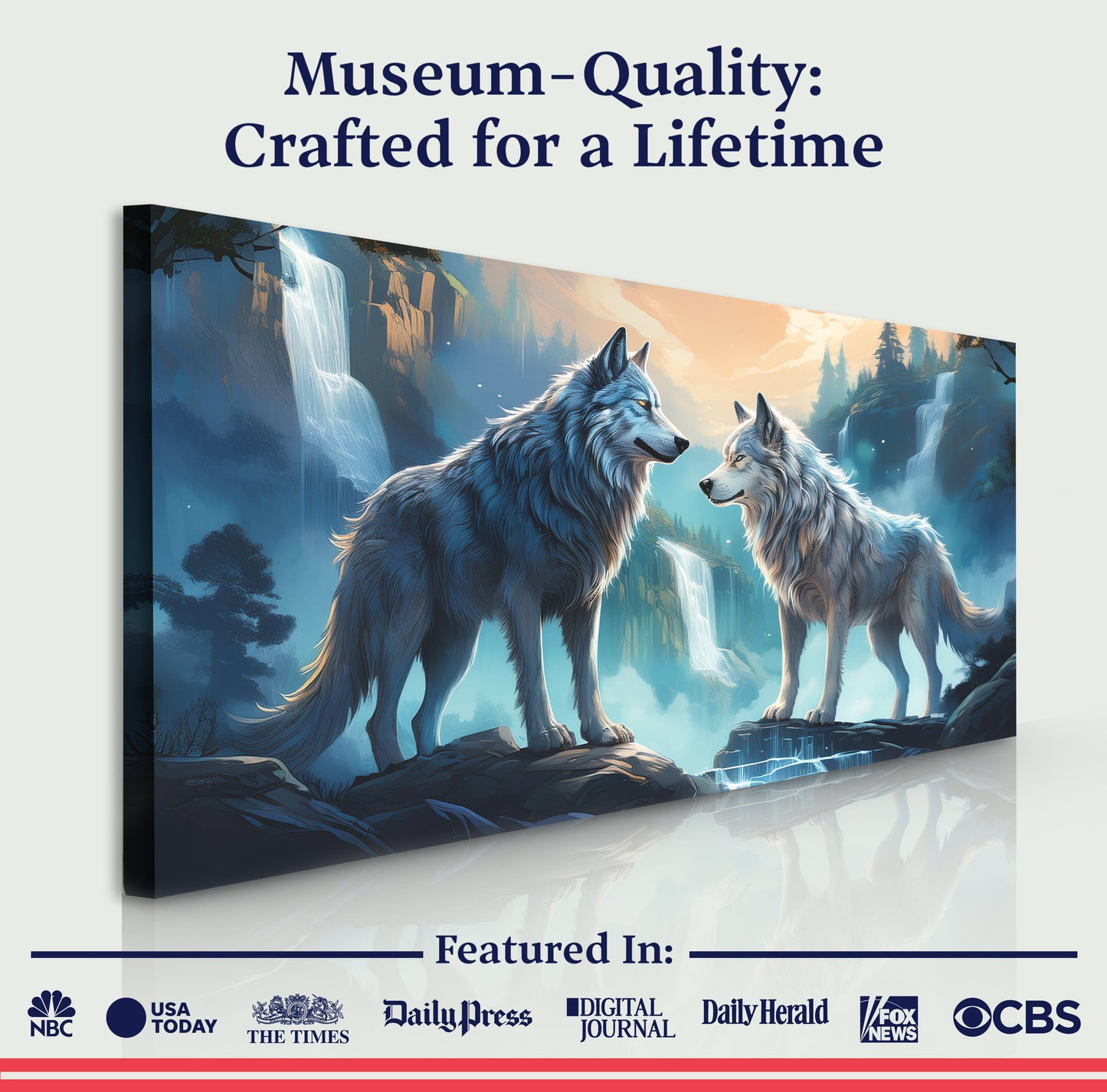 Echoes of the Wild Falls – 3D Wolves Wall Art IV