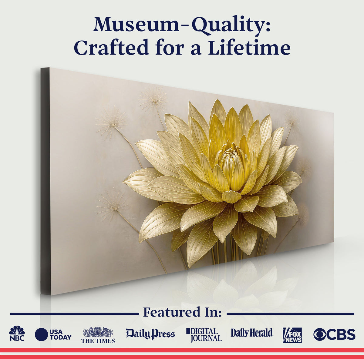 Golden Lotus Bloom, Lotus Canvas Wall Art, Elegant Modern Botanical Decor