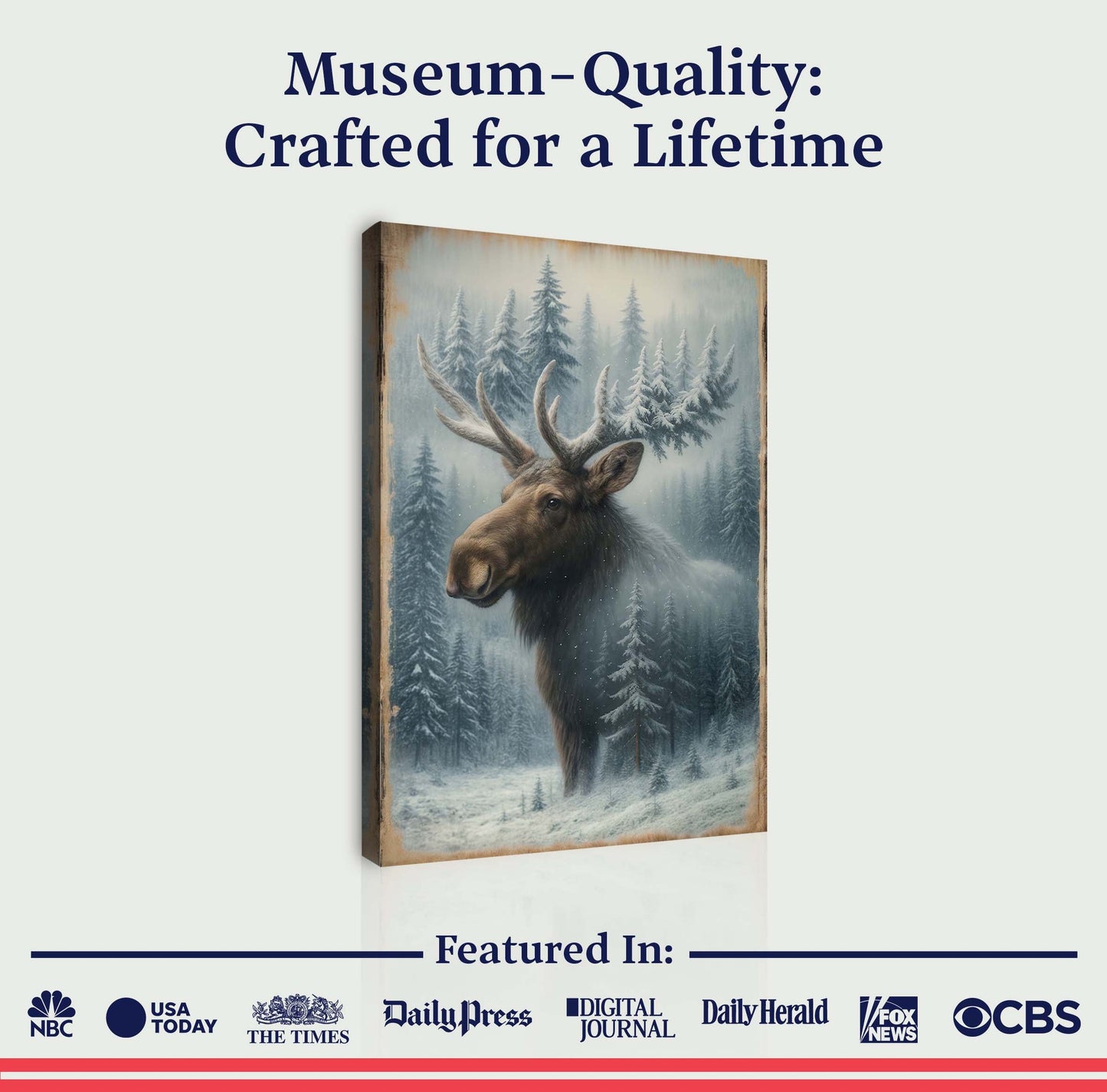 Winter Moose in the Pines – Rustic Woodland Snowfall Wall Art
