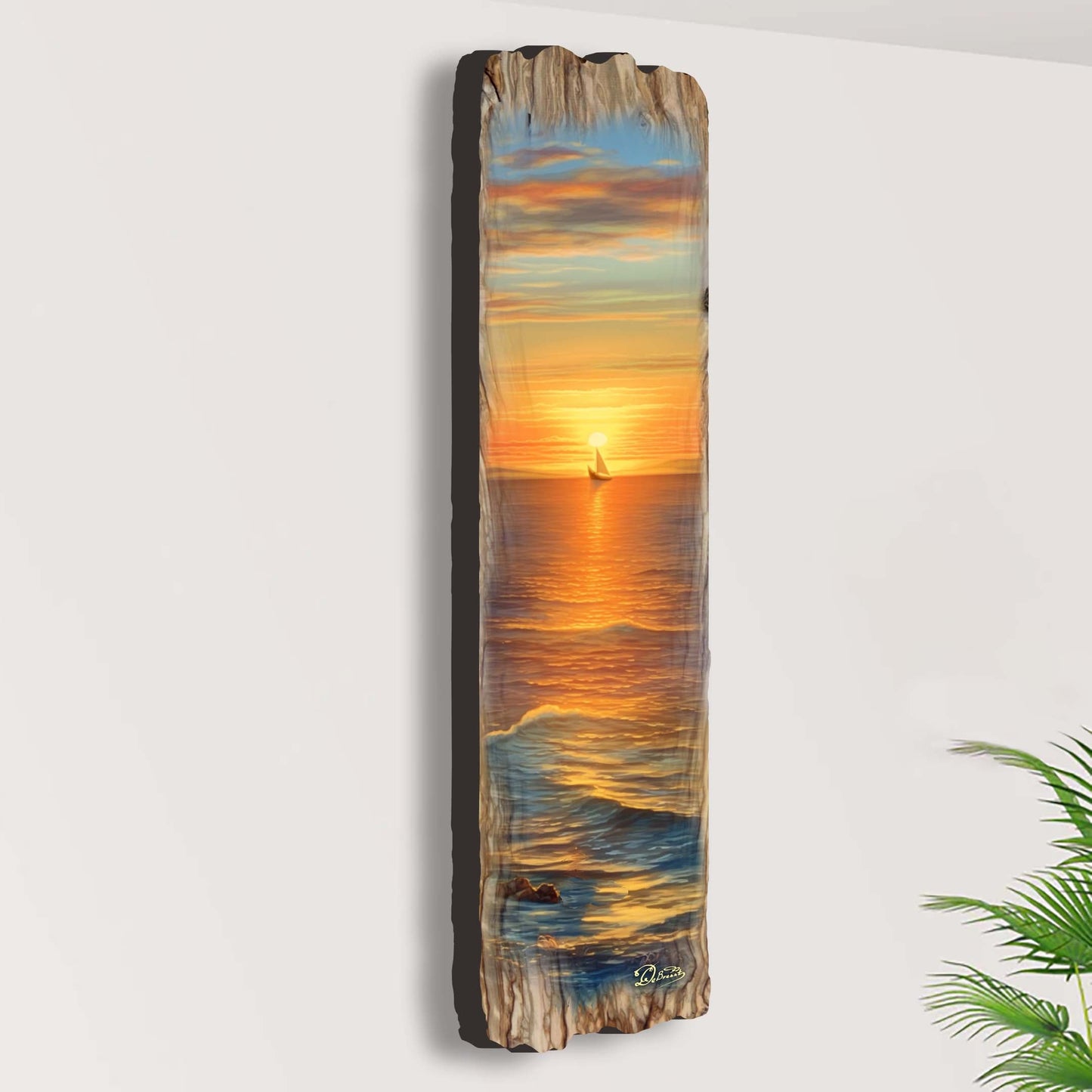 Golden Sunset Seascape – Handcrafted Wooden Coastal Wall Art