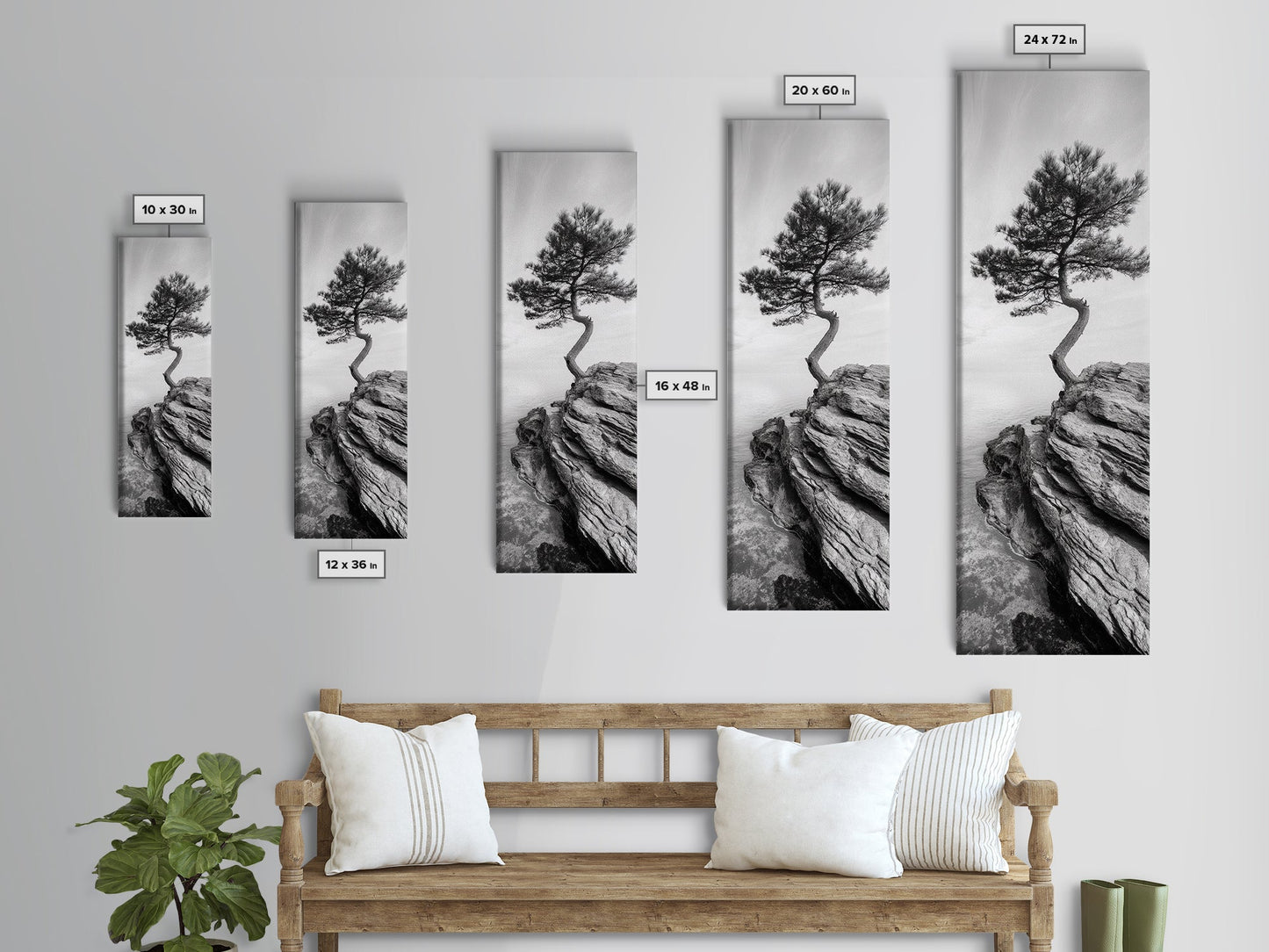 Cliffside Solitude – Black & White Woodland Tree Wall Art
