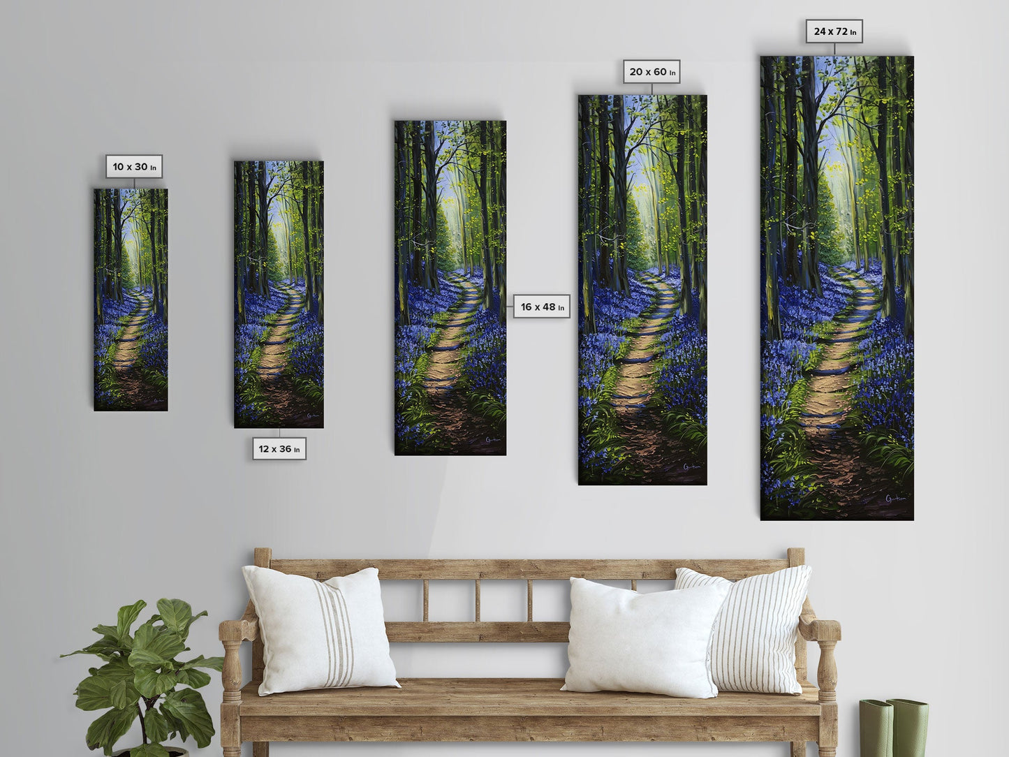 Bluebell Forest Path – Tall Skinny Framed Canvas Wall Art