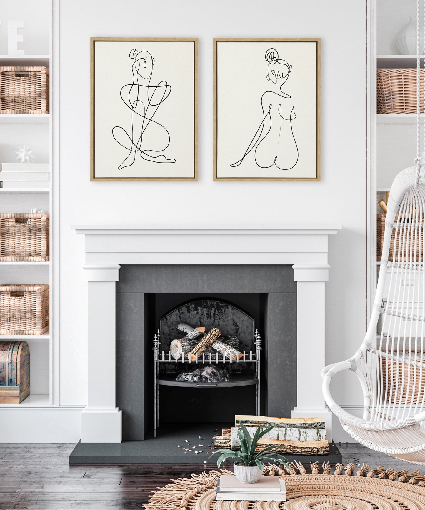 Feminine Lines – Minimalist Black & White Canvas Set by Rachel Lee