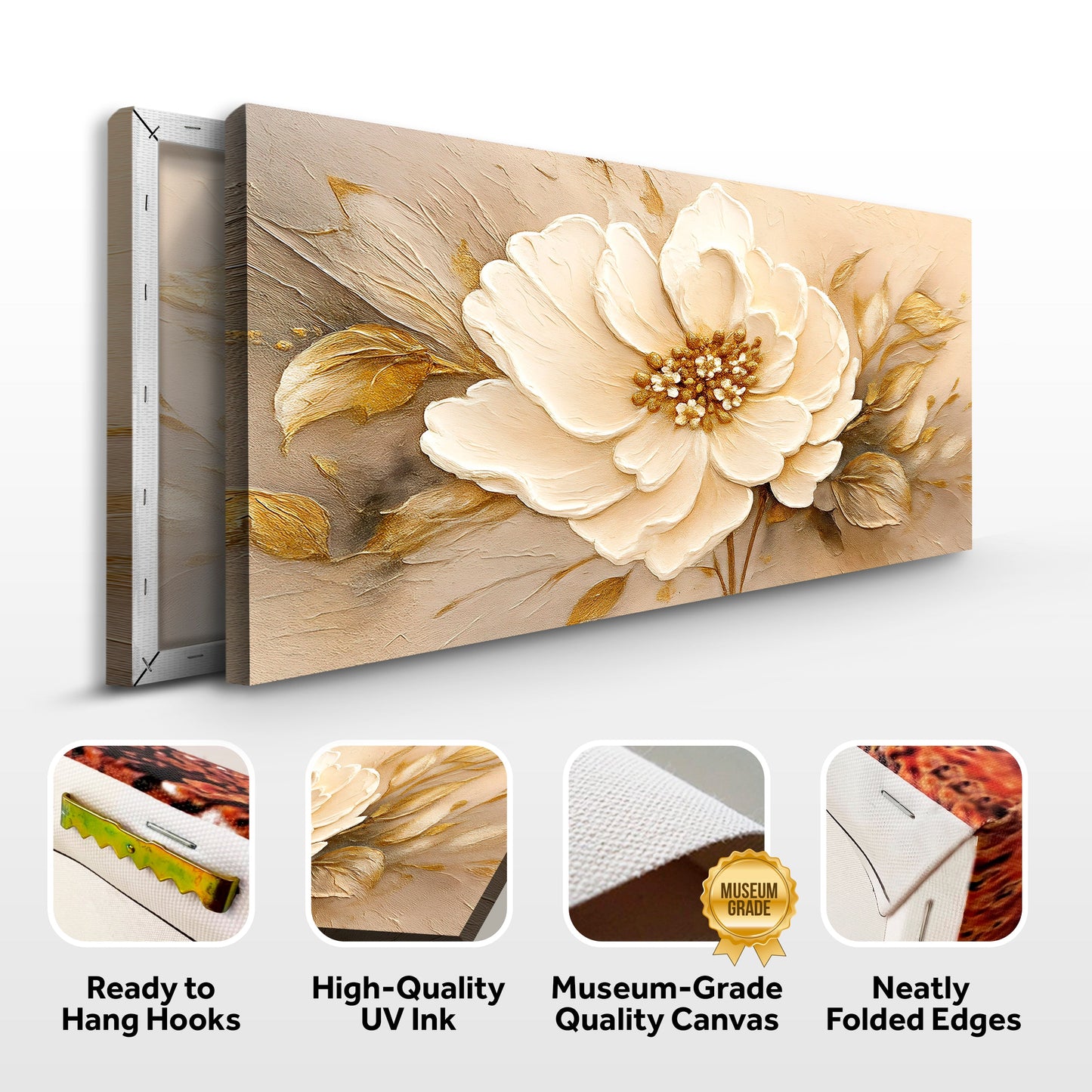Golden Petal Harmony – Minimalist Floral Wall Art