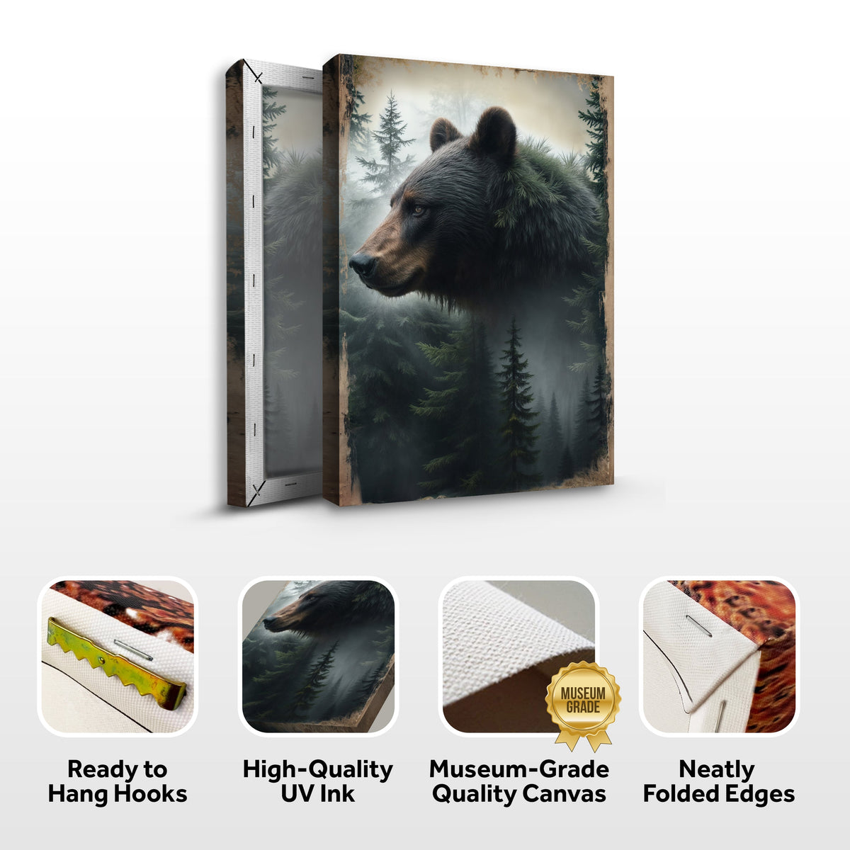 Guardian of the Pines, Bear Canvas Wall Art, Rustic Woodland Lodge Decor