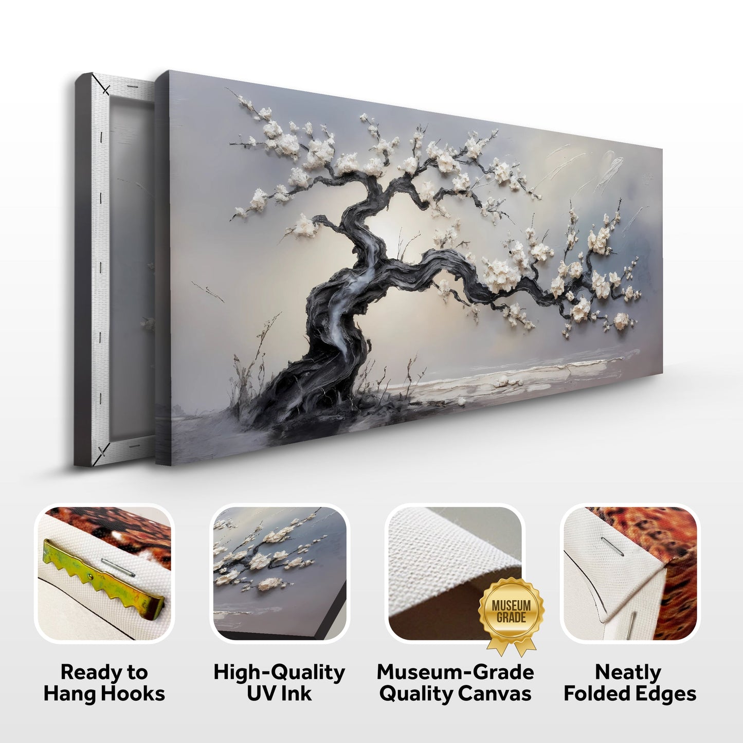 White Blossom Serenity – Textured Modern Tree Wall Art