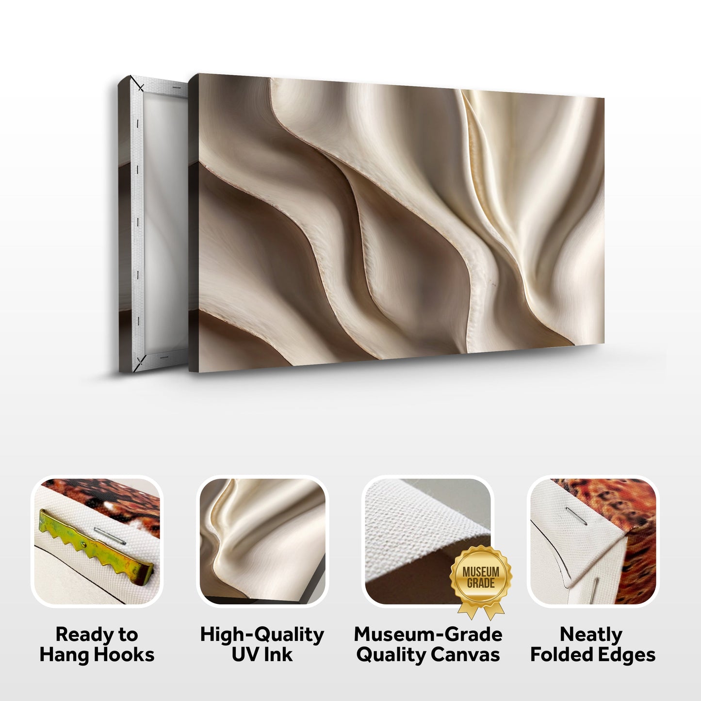 Beyond the Surface – Neutral 3D Abstract Waves Canvas Wall Art