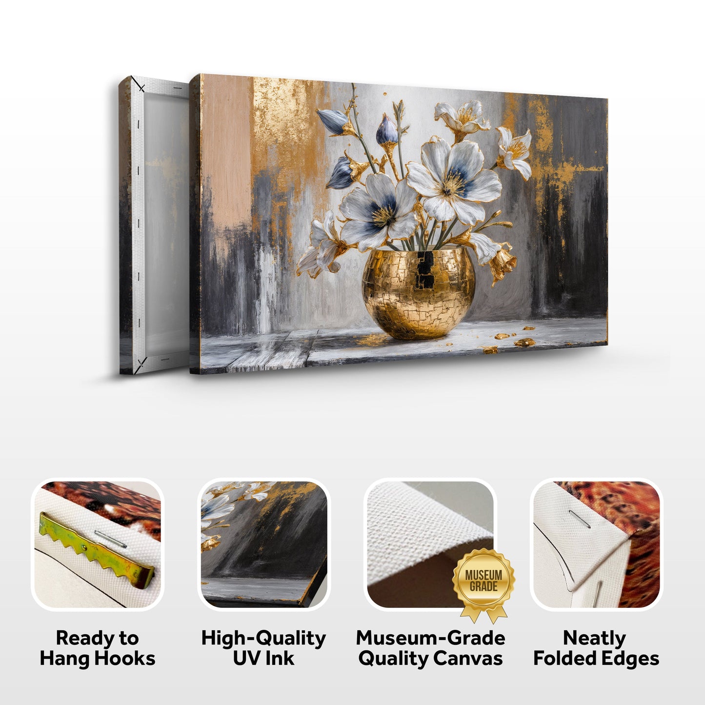 Magnolia Bloom in Gold — Neutral Modern Botanical Wall Art