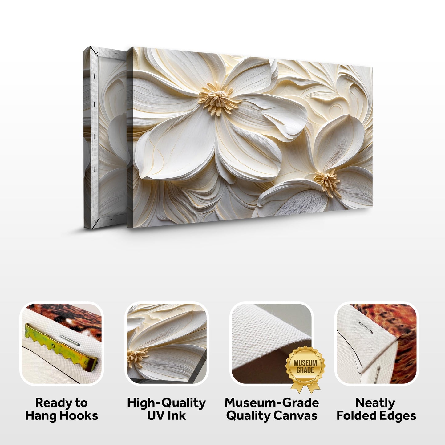 3D Minimalist Flower Wall Art II — Textured Neutral Botanical Canvas Wall Art
